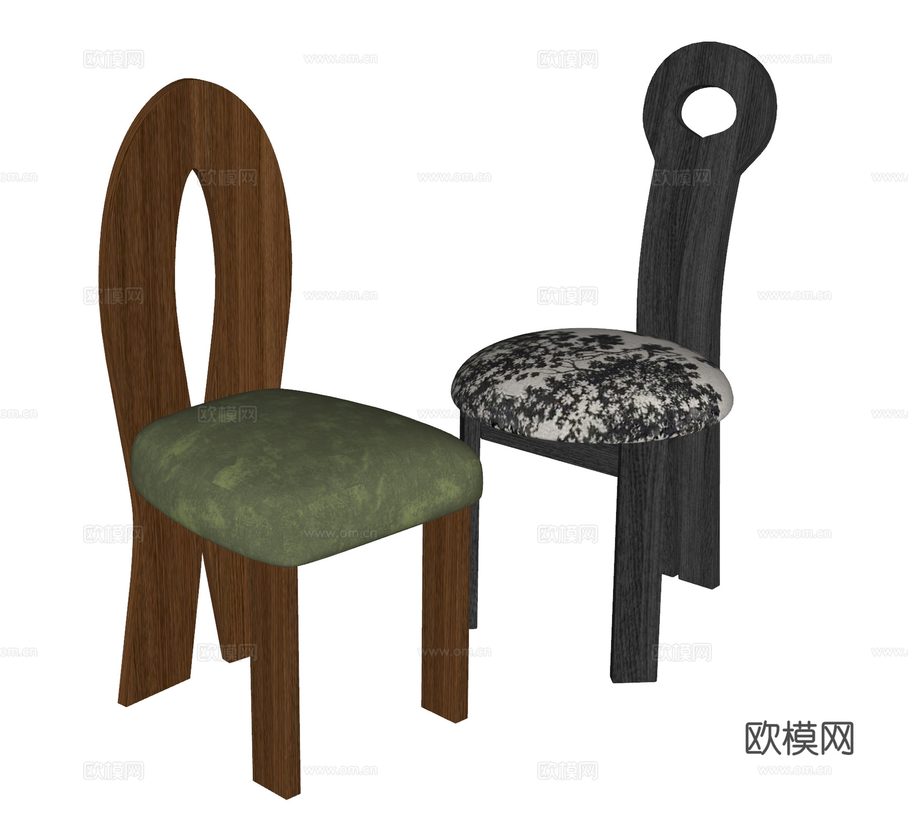 中古风单椅组合 法式餐椅组合 单椅 高背椅 单椅 休闲椅su模型