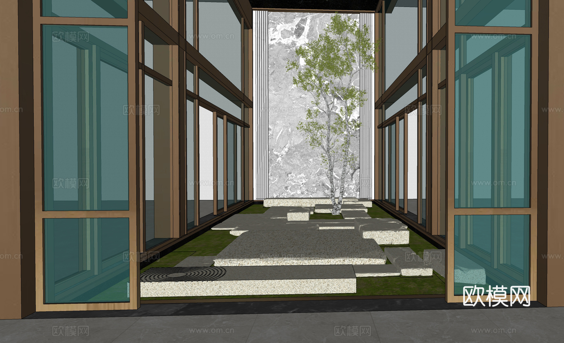 现代庭院花园 天井 室内造景su模型