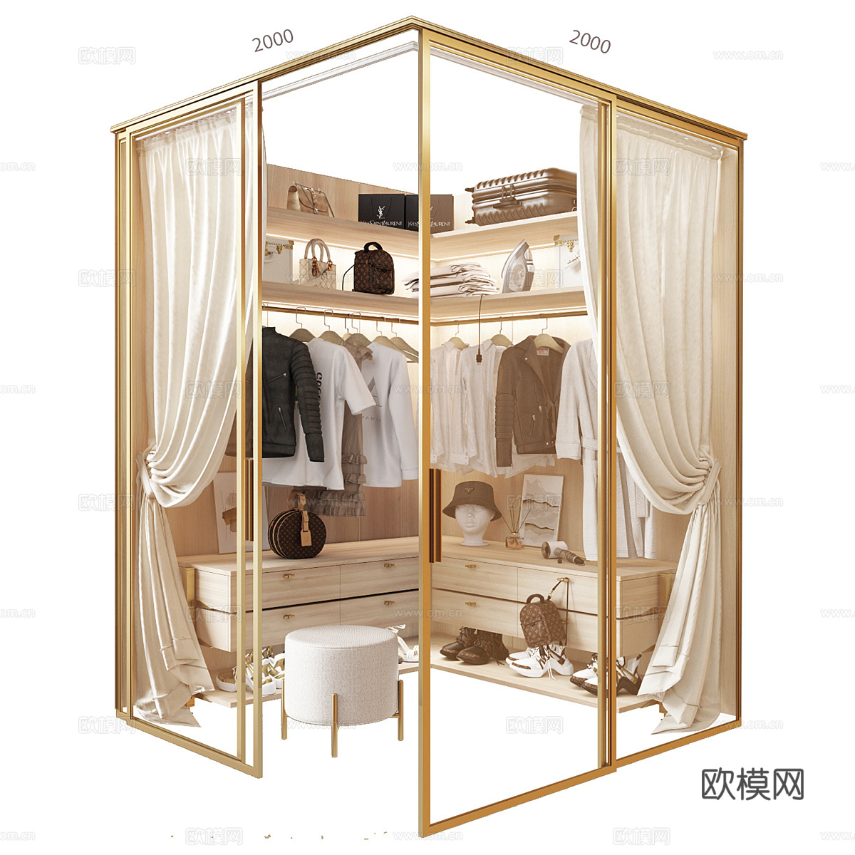 现代轻奢衣柜 衣帽间3d模型