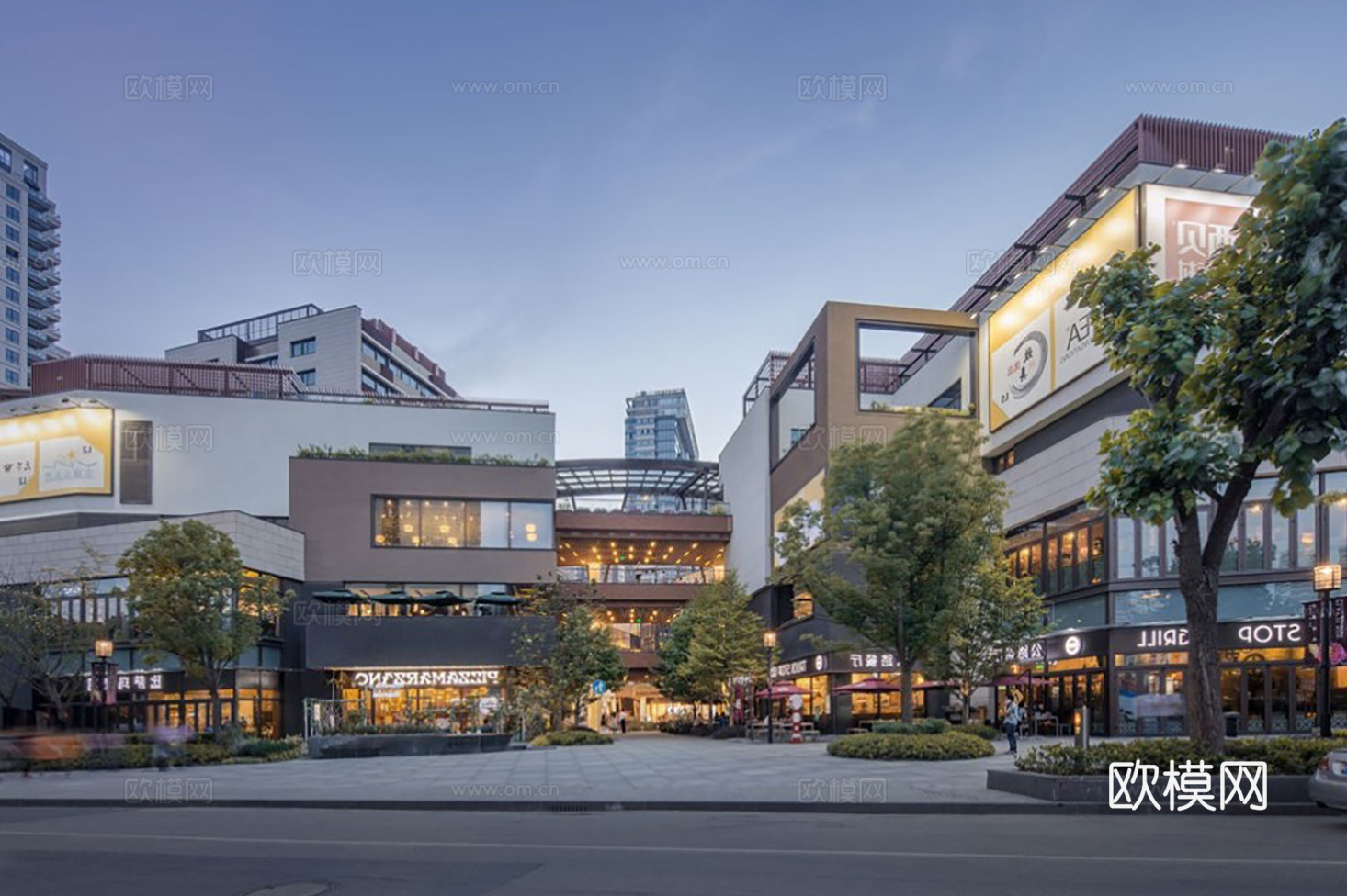 高清街道马路商业街白天外景贴图下载