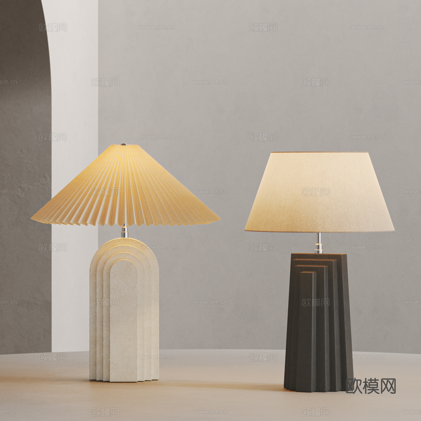 中古风台灯组合 奶油风台灯组合 侘寂台灯组合 百褶台灯su模型