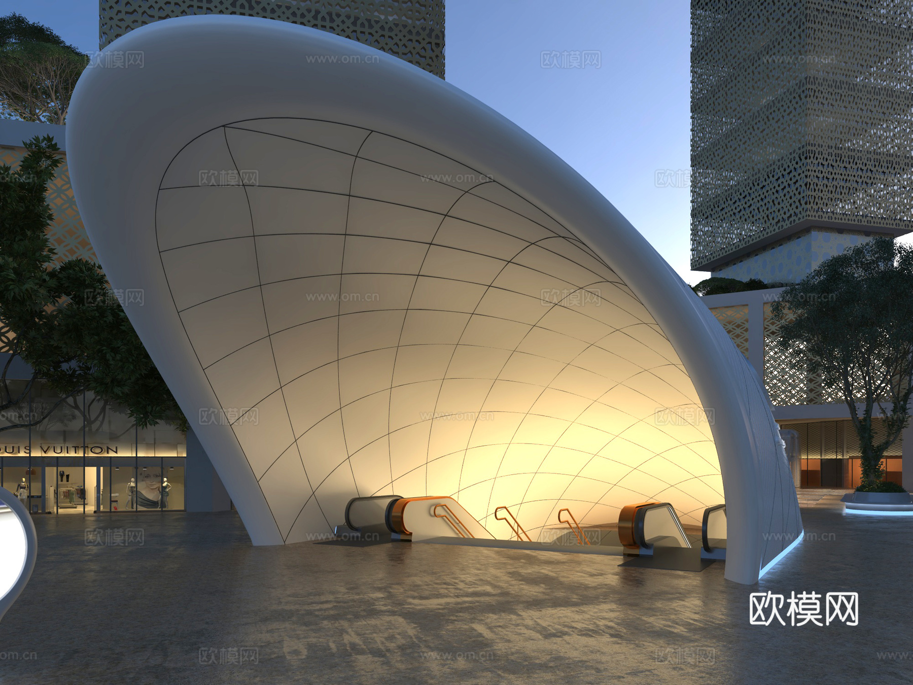 地铁站出入口 地下通道 地铁站 地铁口 曲线建筑su模型下载（渲染图3）