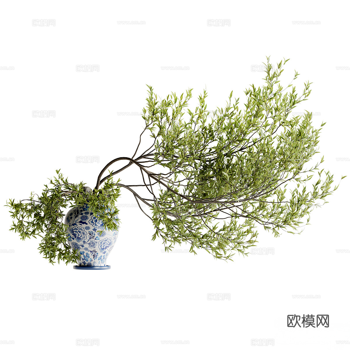 青瓷花盆中的树枝花束免费3d模型