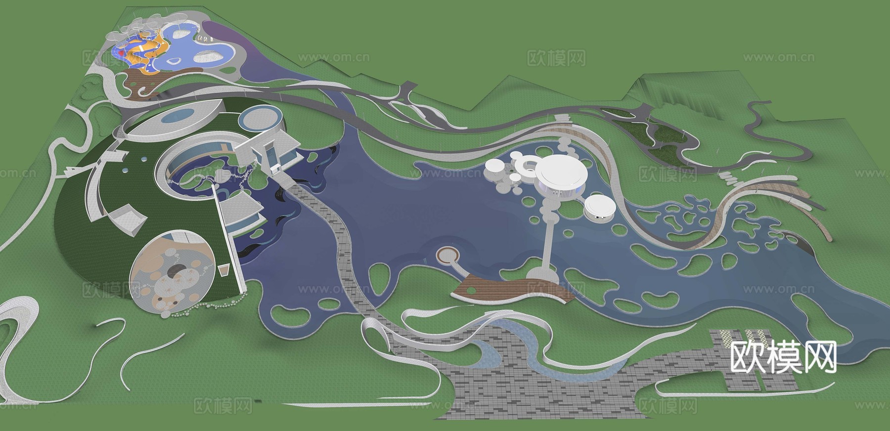 现代滨水景观湿地公园景观免费su模型下载（渲染图4）