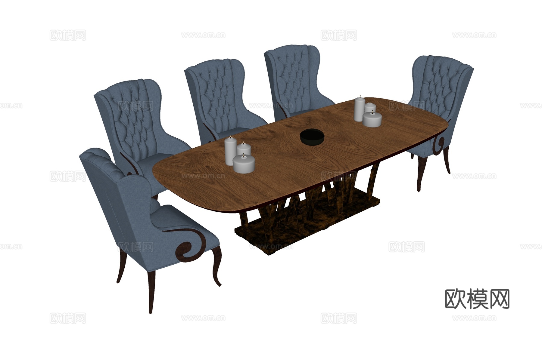 餐桌椅餐椅休闲椅  靠背椅欧式软椅   餐桌六人餐桌椅su模型下载（渲染图2）