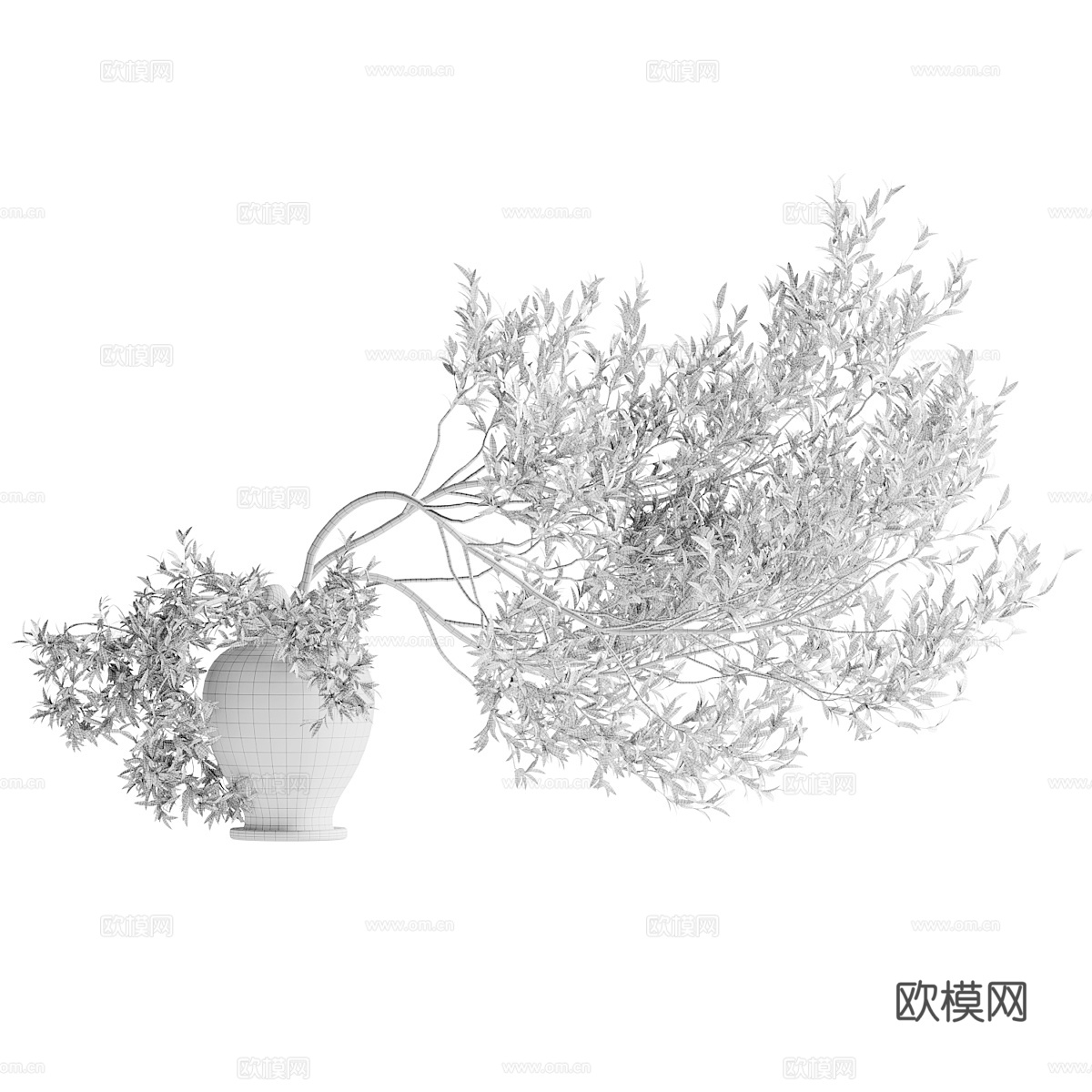 青瓷花盆中的树枝花束免费3d模型