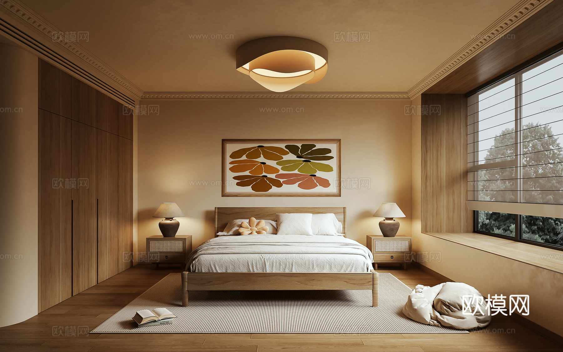原木风卧室3d模型下载