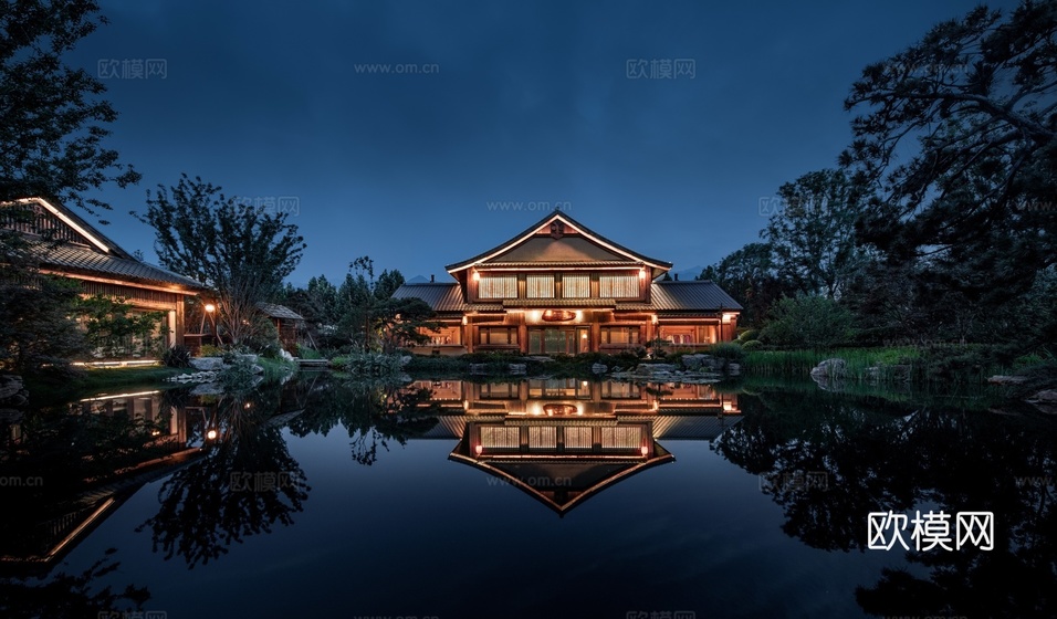 高清园林庭院夜景下载