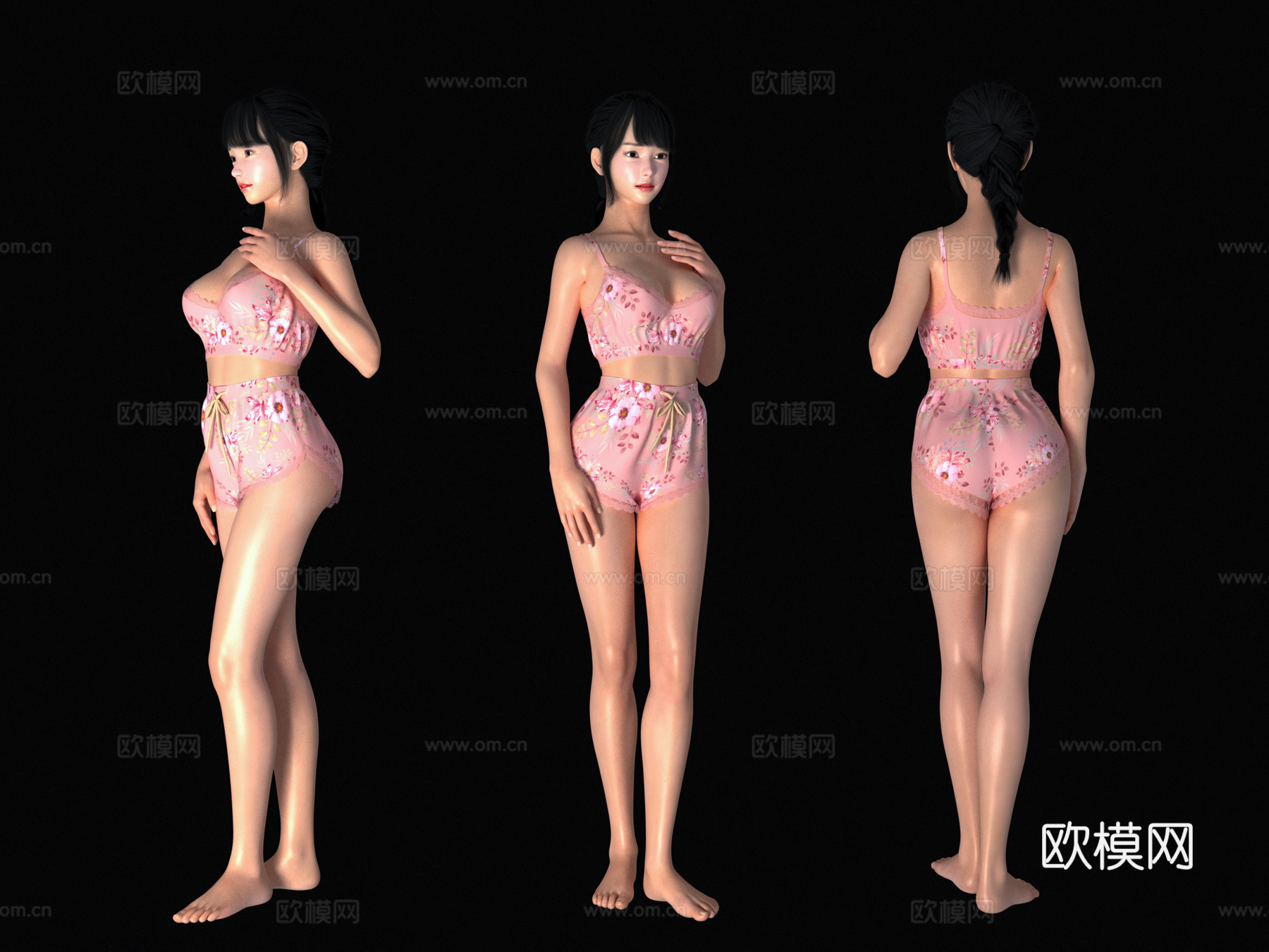 现代女人 人物 美女 睡衣模特 可爱女孩su模型