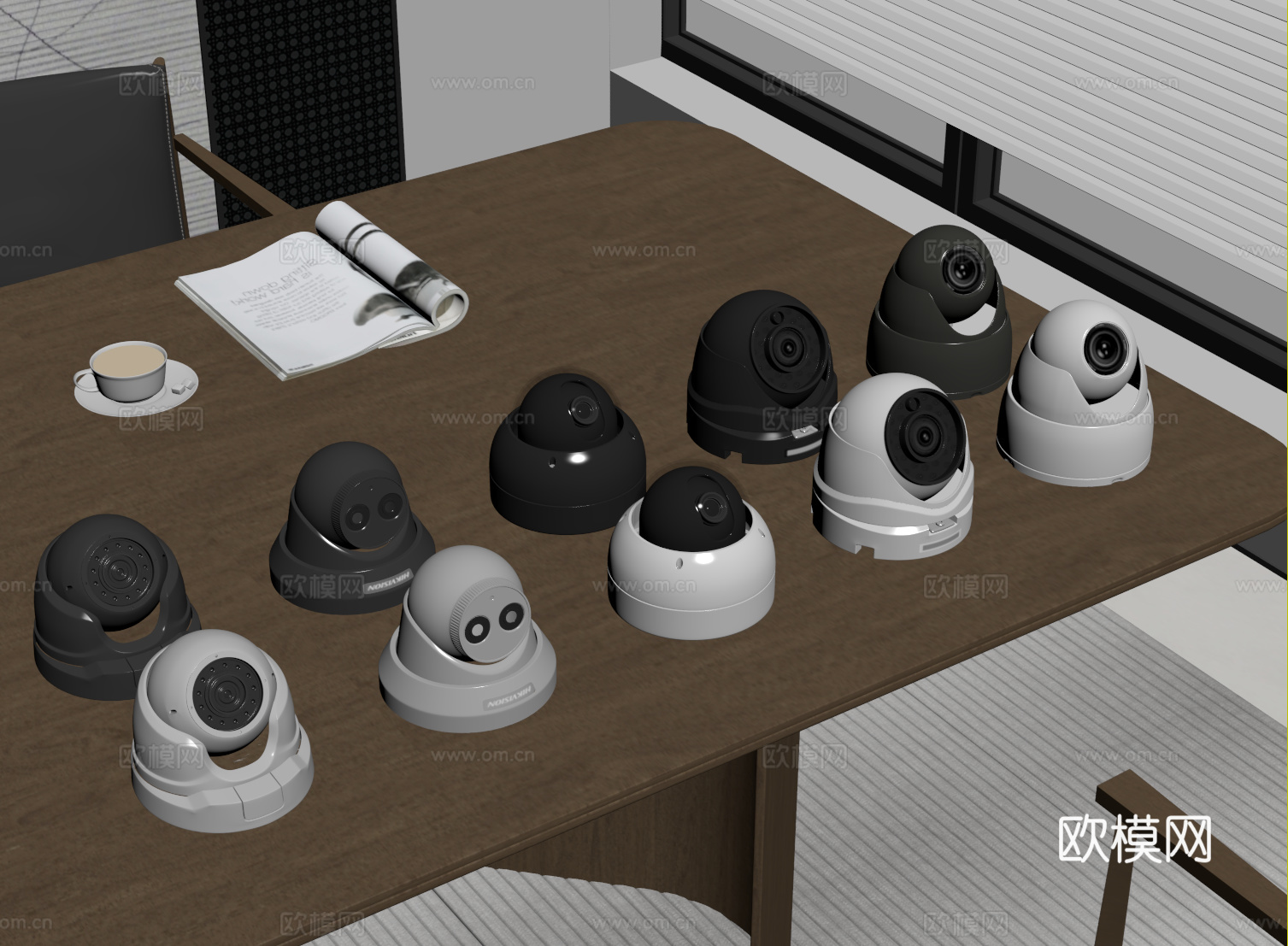 现代安防监控摄像头 球形摄像头 监控器su模型