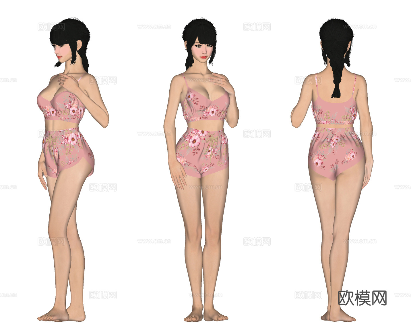 现代女人 人物 美女 睡衣模特 可爱女孩su模型