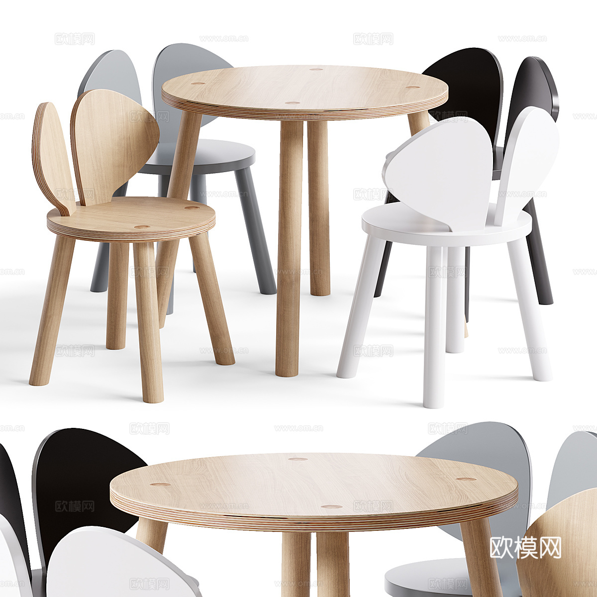 现代儿童桌椅 栎木椅子3d模型