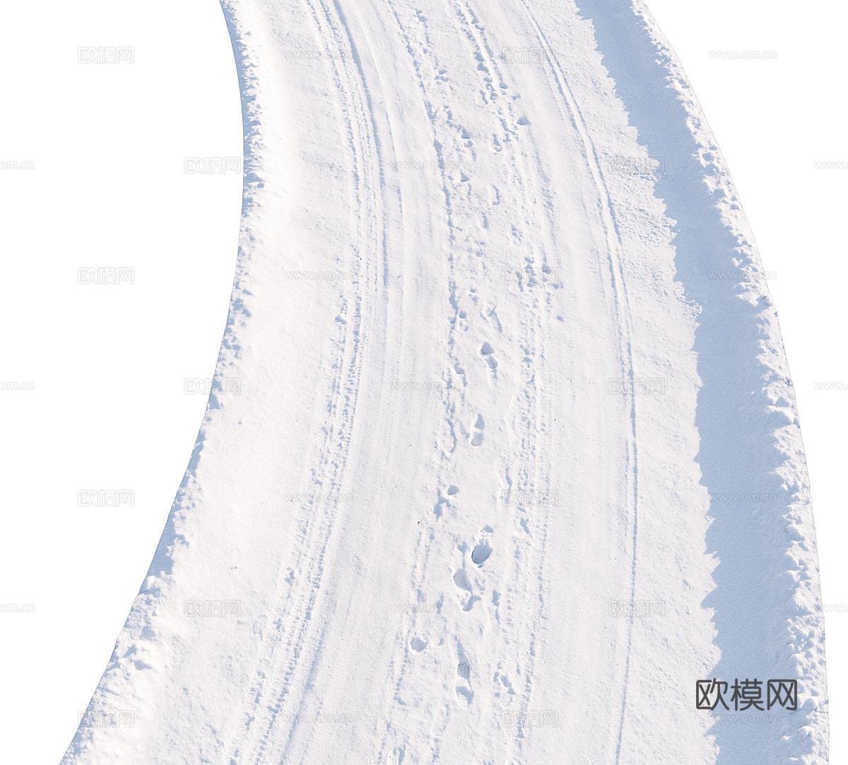 现代雪路 下雪 积雪道路 雪道 路面 马路3d模型