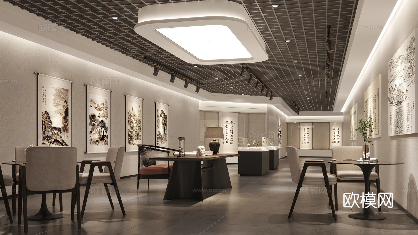 新中式书画博物馆 会议室 展厅 展台3d模型