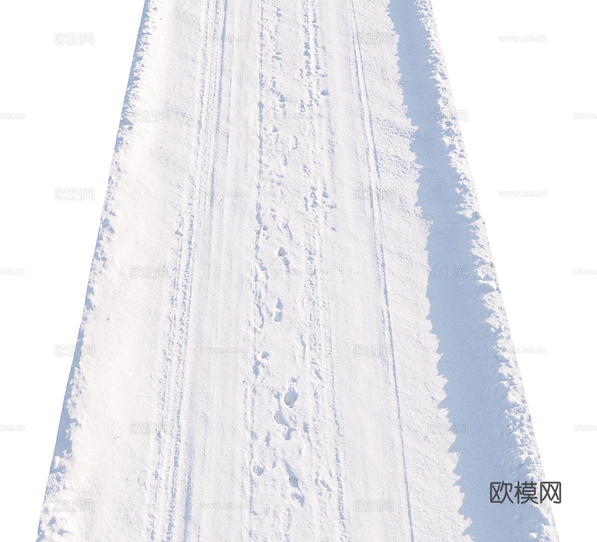 现代雪路 下雪 积雪道路 雪道 路面 马路3d模型