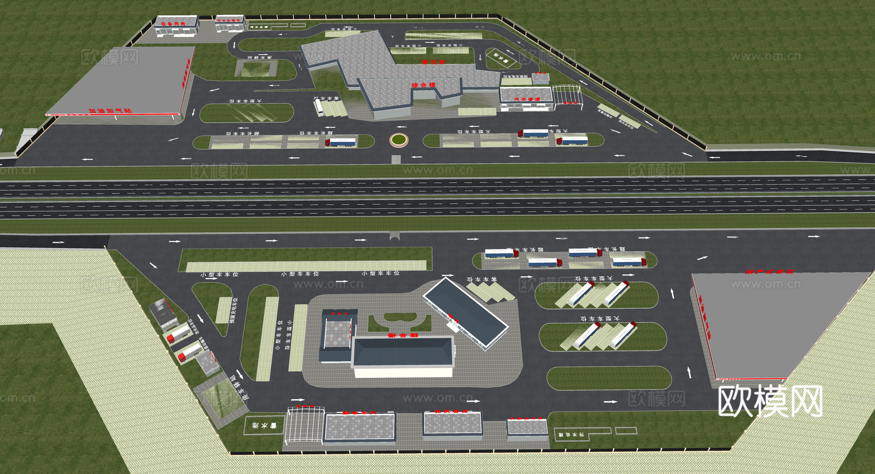 高速服务区 高速洗手间厕所 超市便利店 停车场 游客中心加油su模型