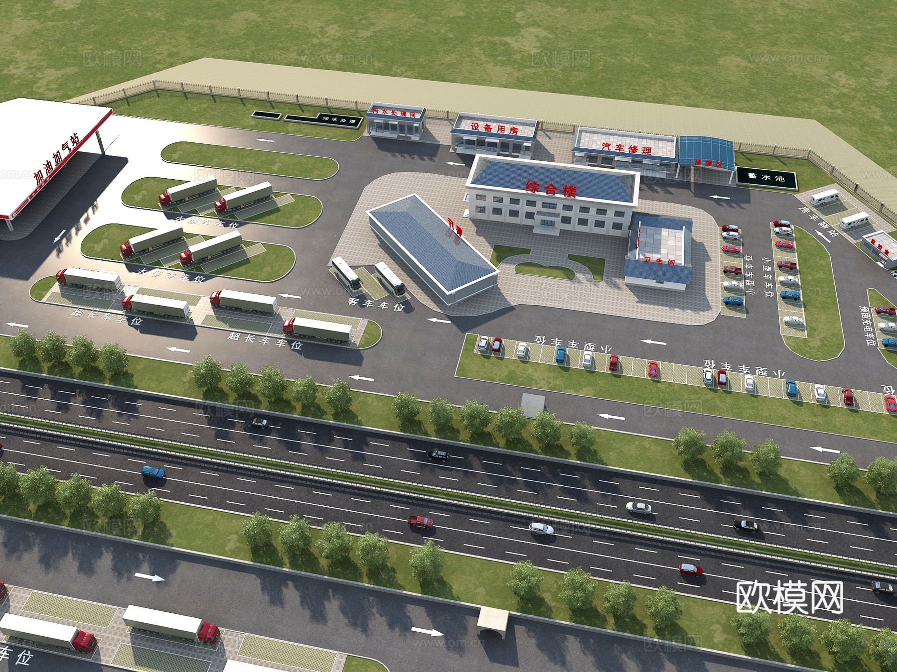 高速服务区 高速洗手间厕所 超市便利店 停车场 游客中心加油su模型