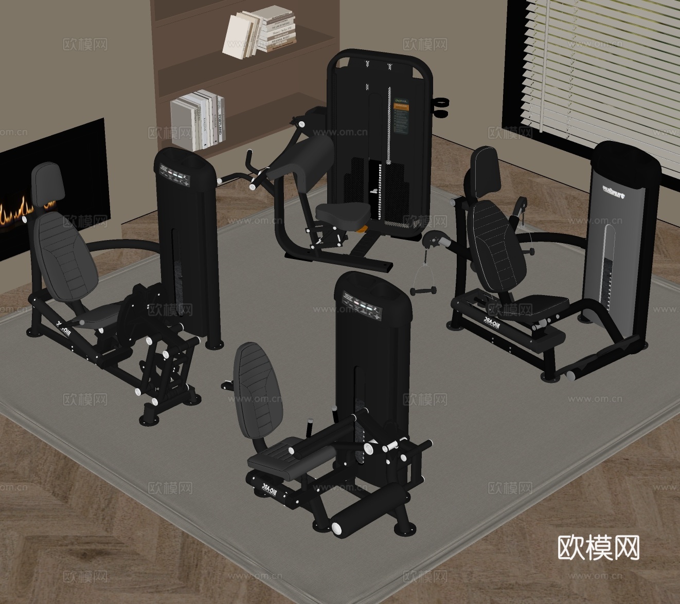 现代健身器材 运动器材 力量训练器 坐姿推胸 多功能健身器材su模型