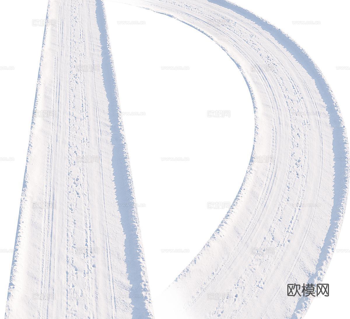 现代雪路 下雪 积雪道路 雪道 路面 马路3d模型