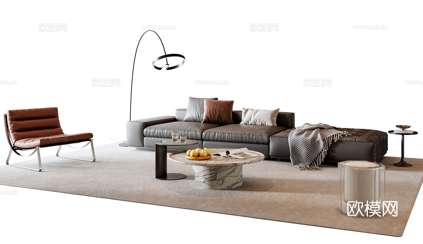 意式沙发茶几组合3d模型