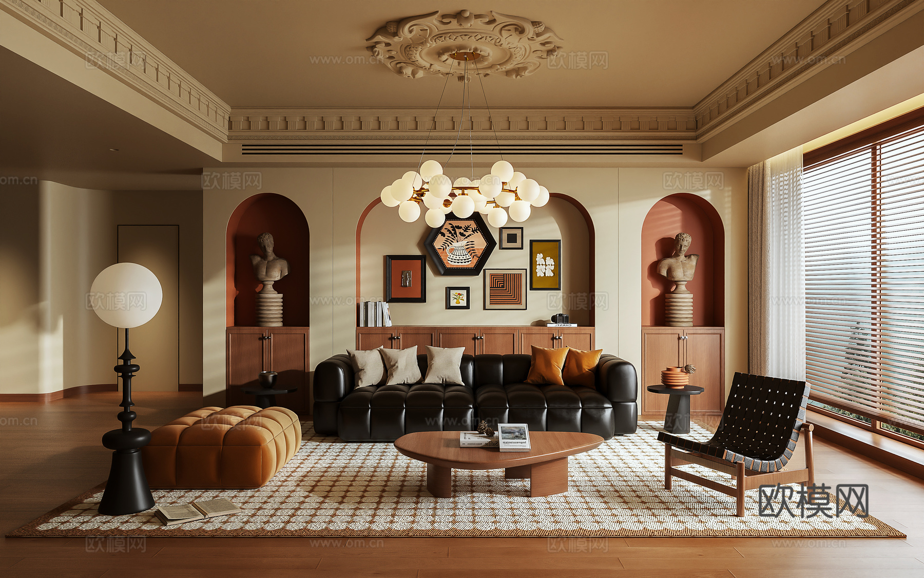 复古客厅3d模型下载