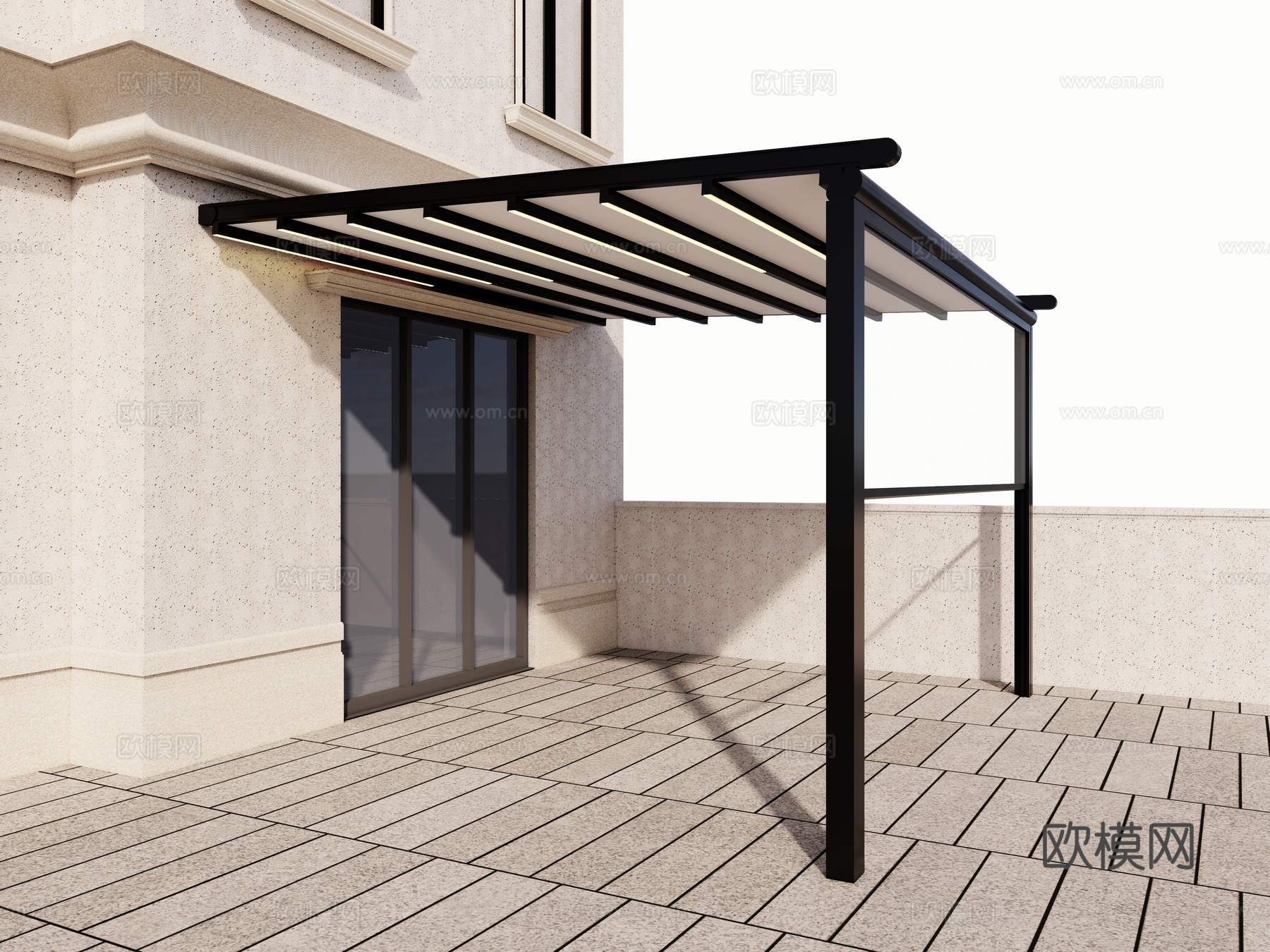 现代建筑 居家别墅入户电动遥控遮阳灯带天幕组合3d模型