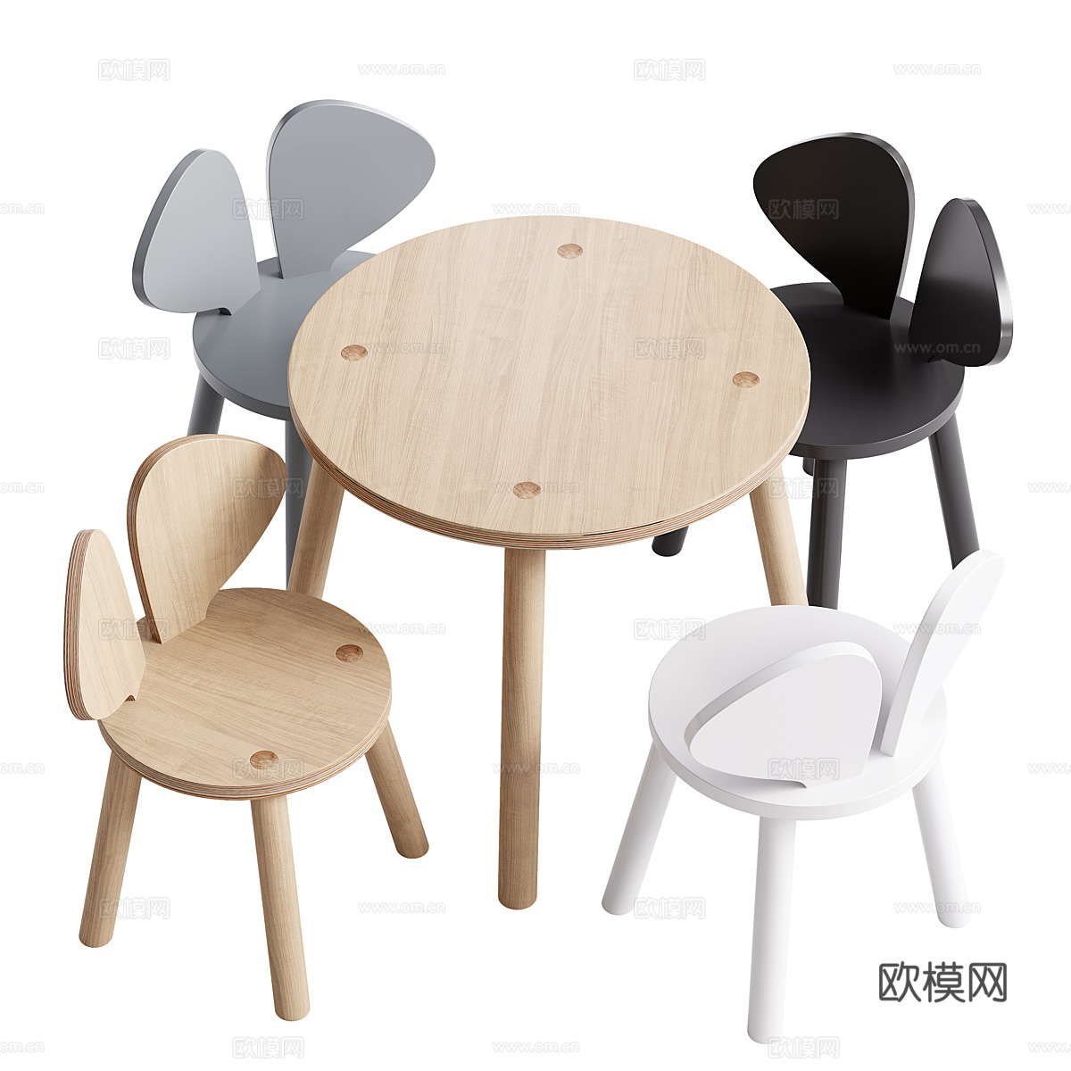 现代儿童桌椅 栎木椅子3d模型