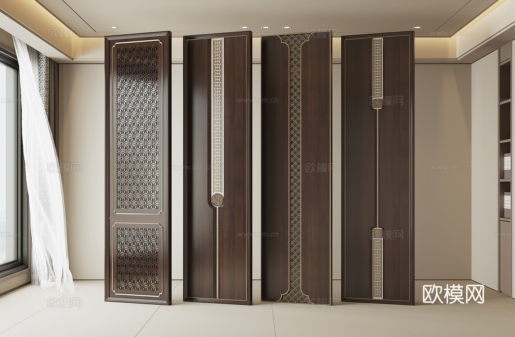 新中式护墙板su模型