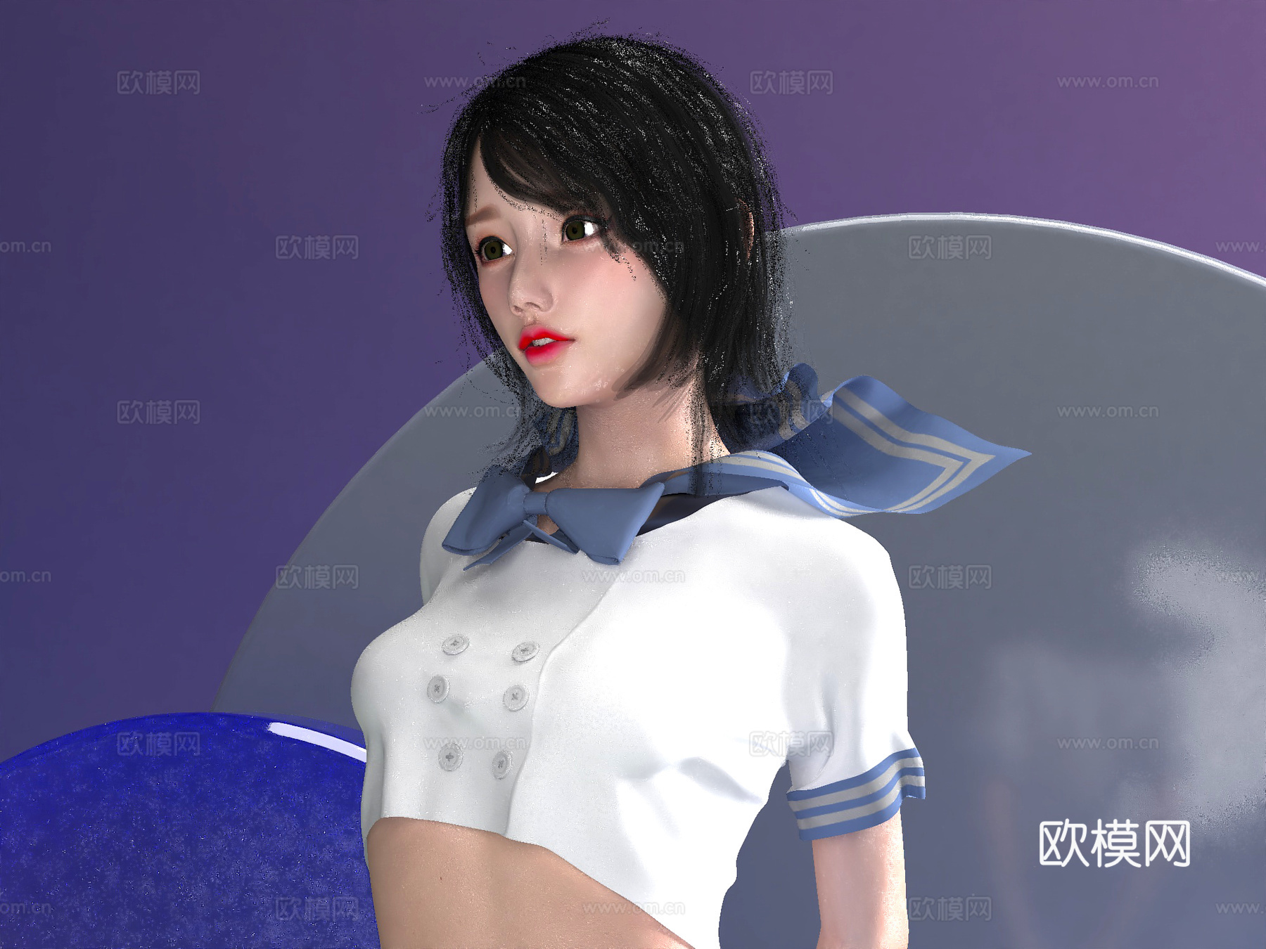 青春校服女生 水手服女性 服装美女 动漫人物su模型
