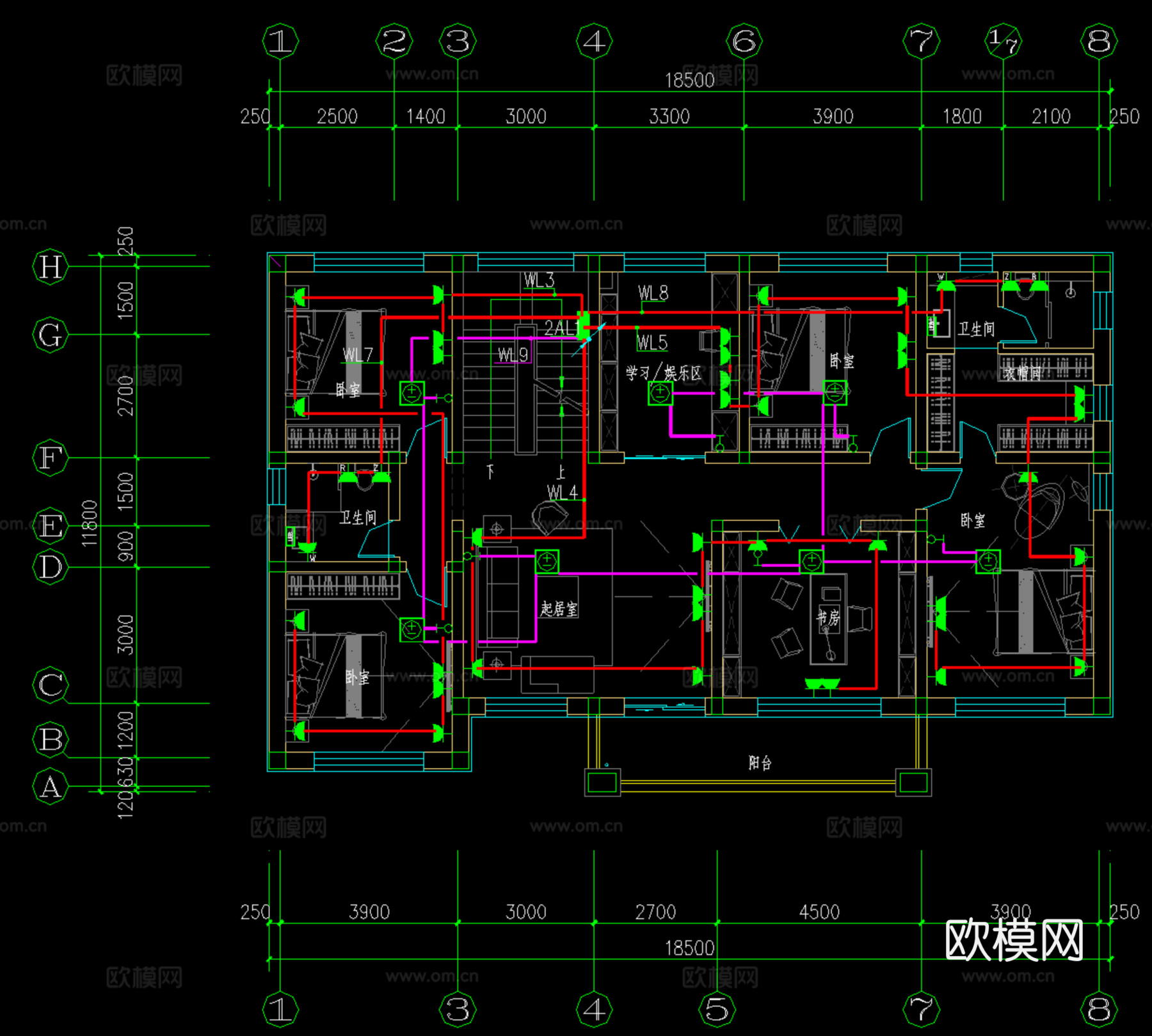 现代新中式二层自建房（建筑、结构、水电）cad施工图下载（渲染图7）
