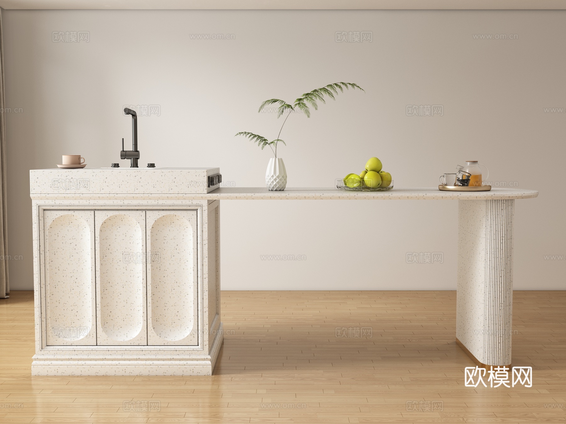 奶油风岛台餐桌3d模型下载