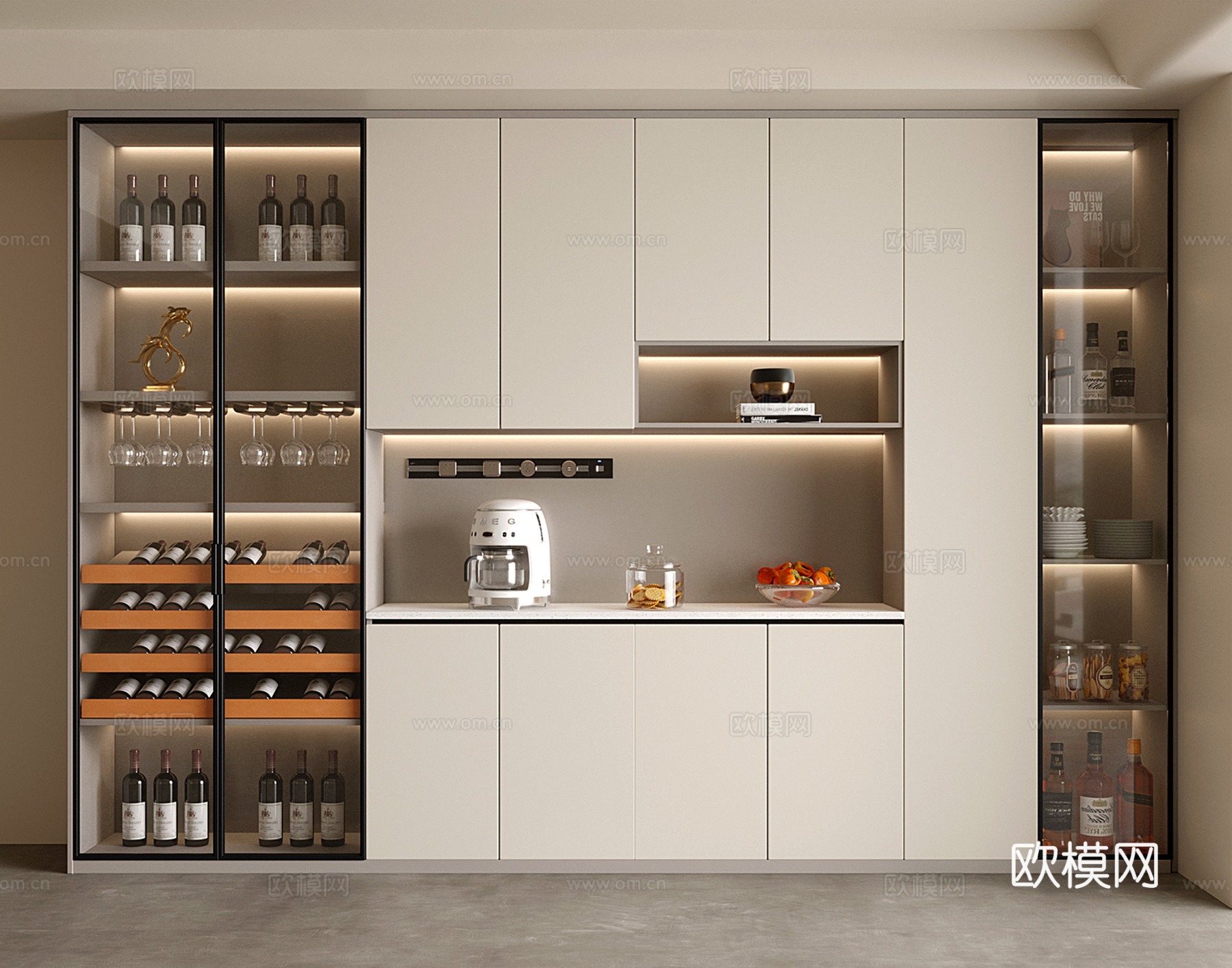 现代奶油风酒柜 餐边柜酒柜3d模型