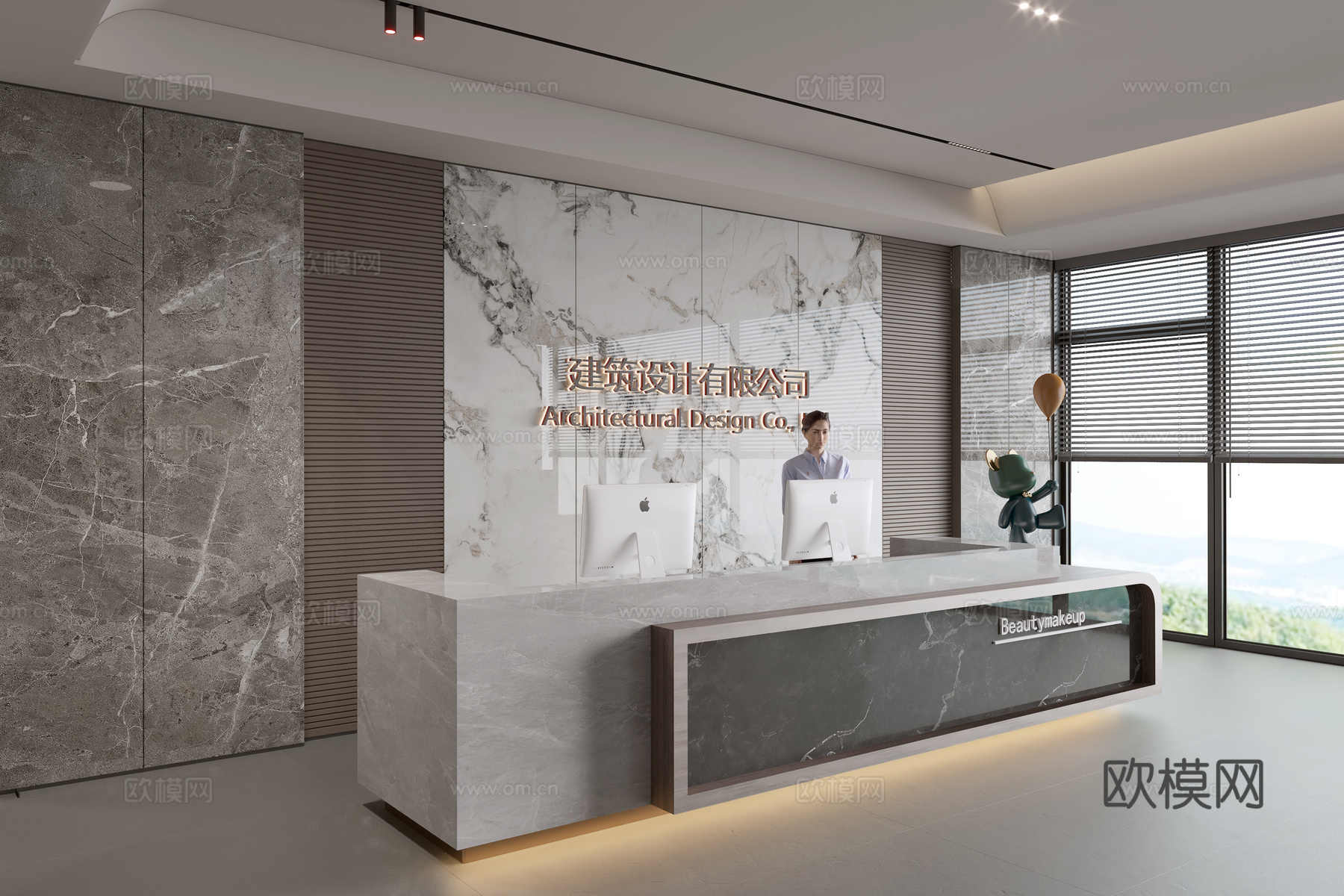 现代公司前台  接待区 吧台  接待台 服务台 公司前台背景3d模型下载