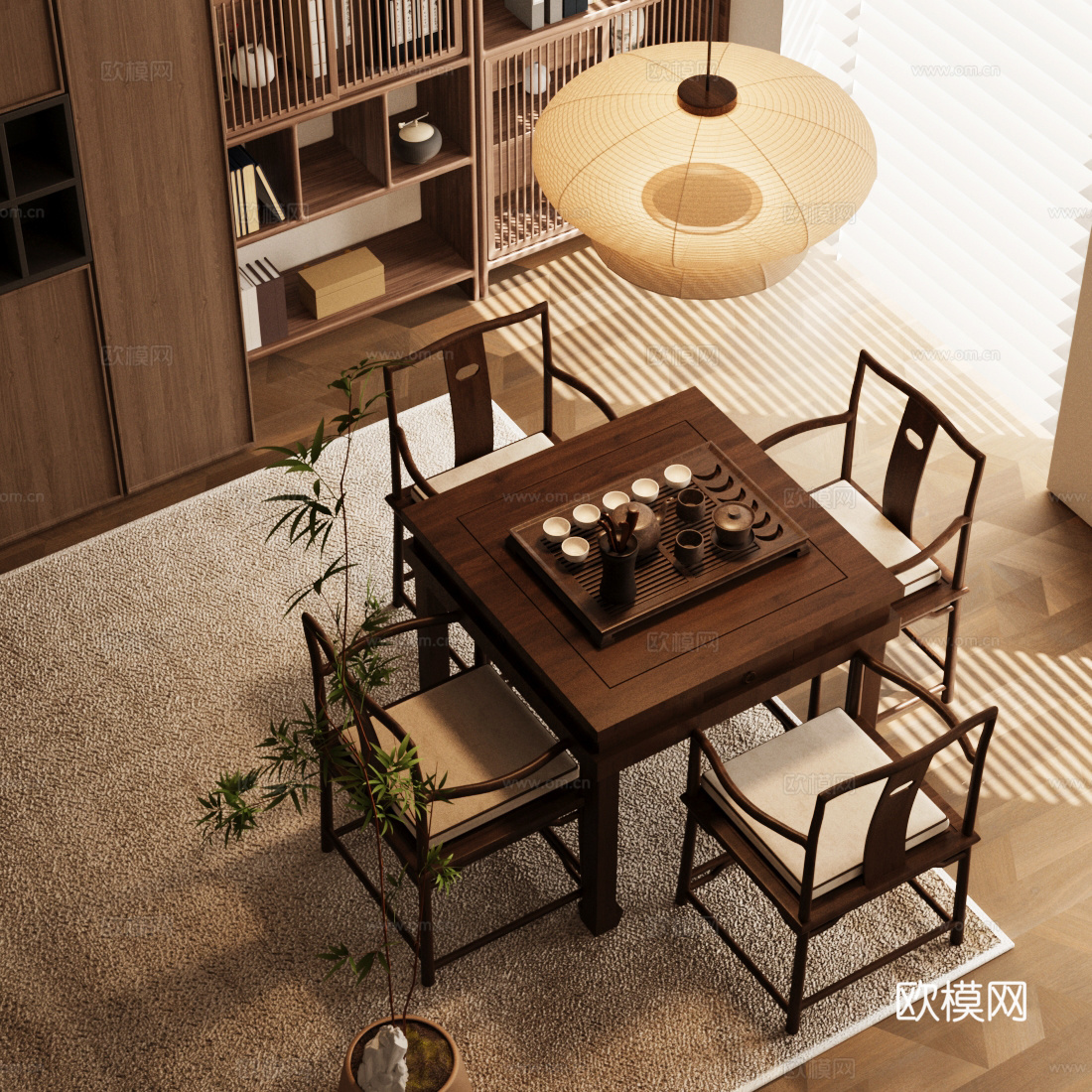 新中式禅意茶桌椅 实木茶台 新中式茶台 茶室茶桌椅 品茶区3d模型