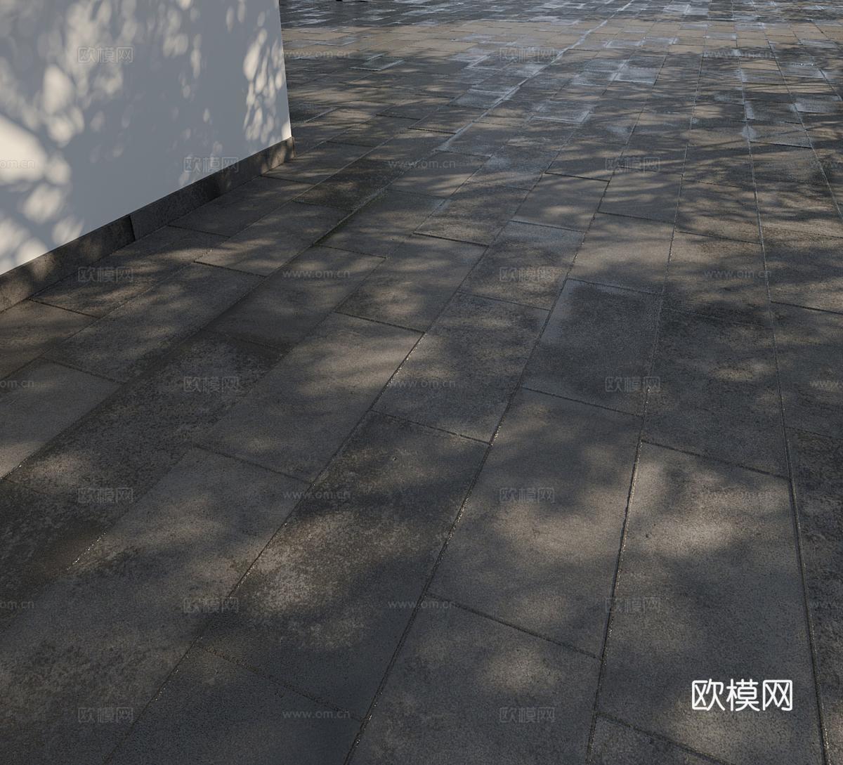三种国外无缝道路 潮湿路面 干燥路面 半湿路面 人行道 道路3d模型
