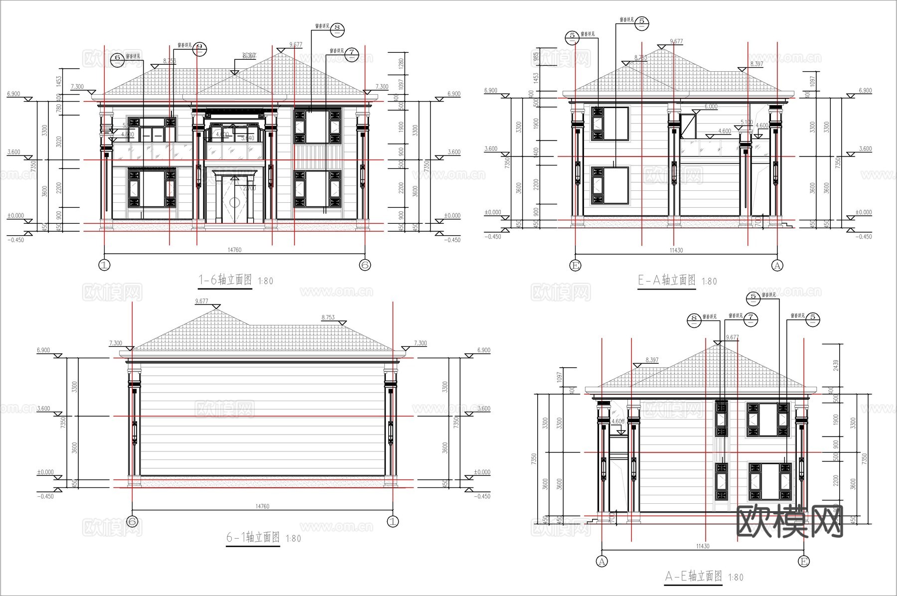 9套新中式自建房建筑施工图cad施工图