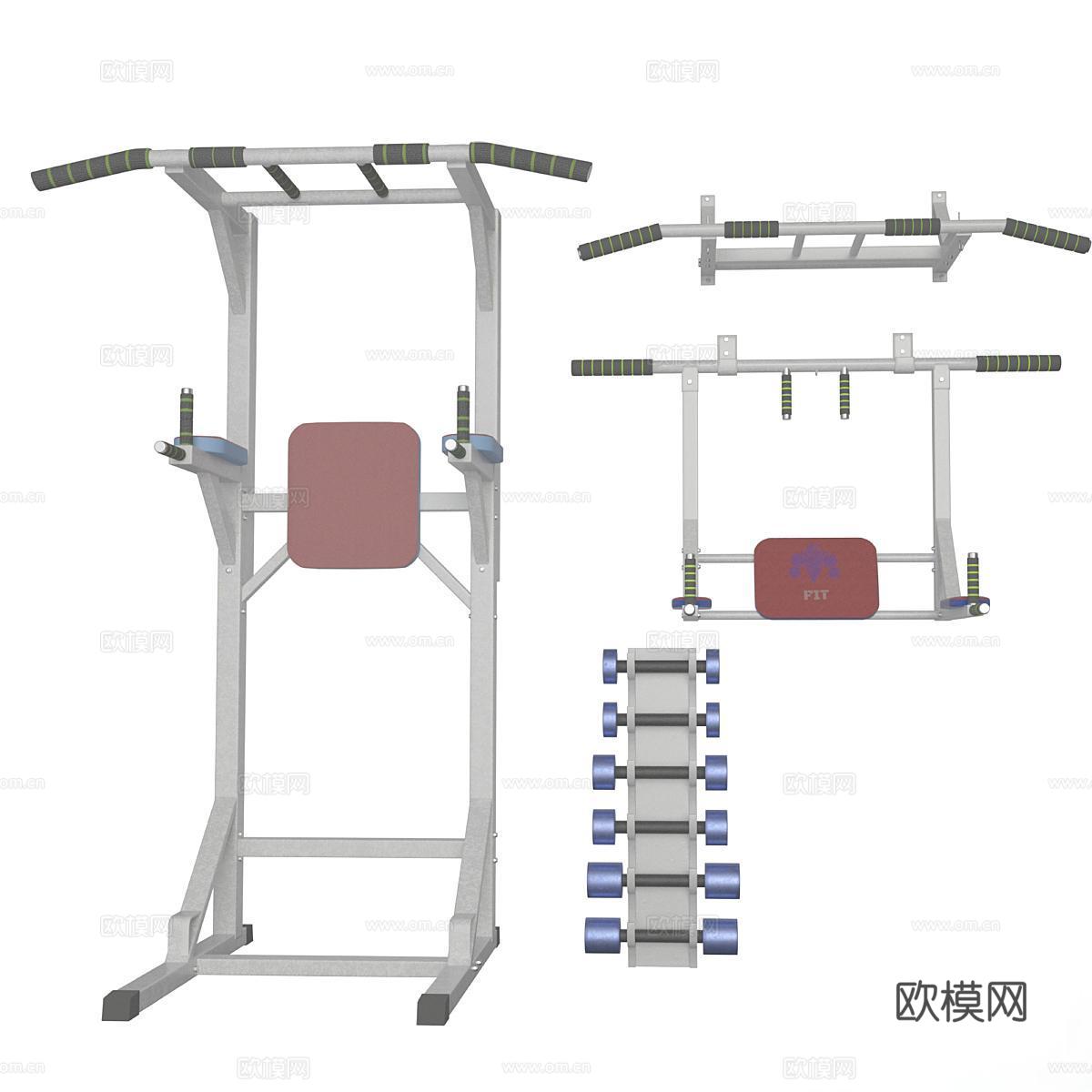 现代健身器材 健身房用品 单杠 哑铃 健身设备3d模型