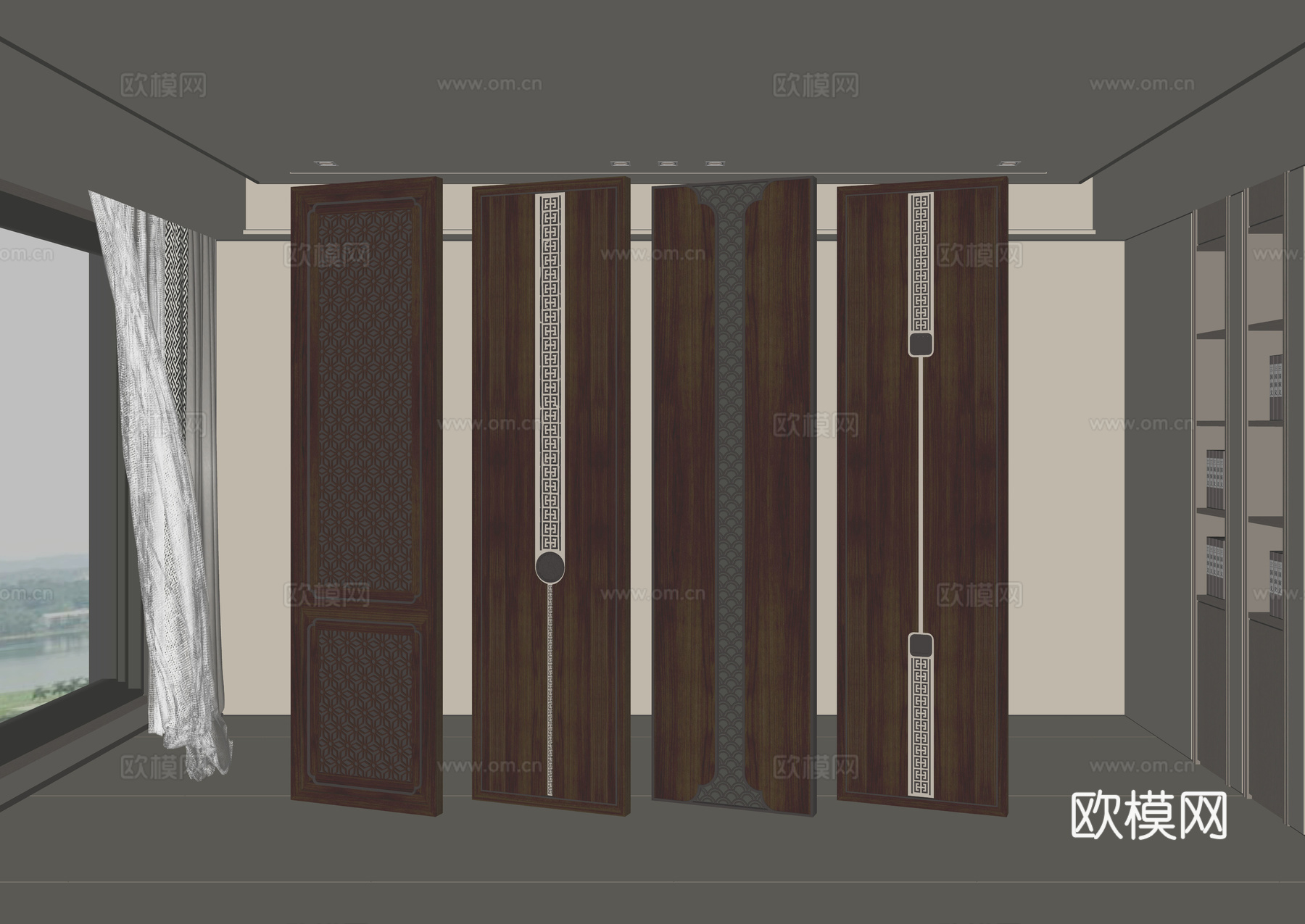 新中式护墙板su模型