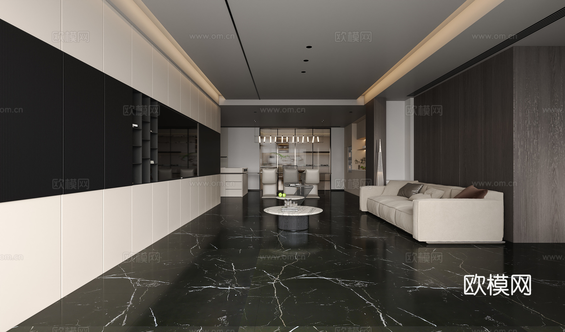 现代黑白灰轻奢客餐厅3d模型