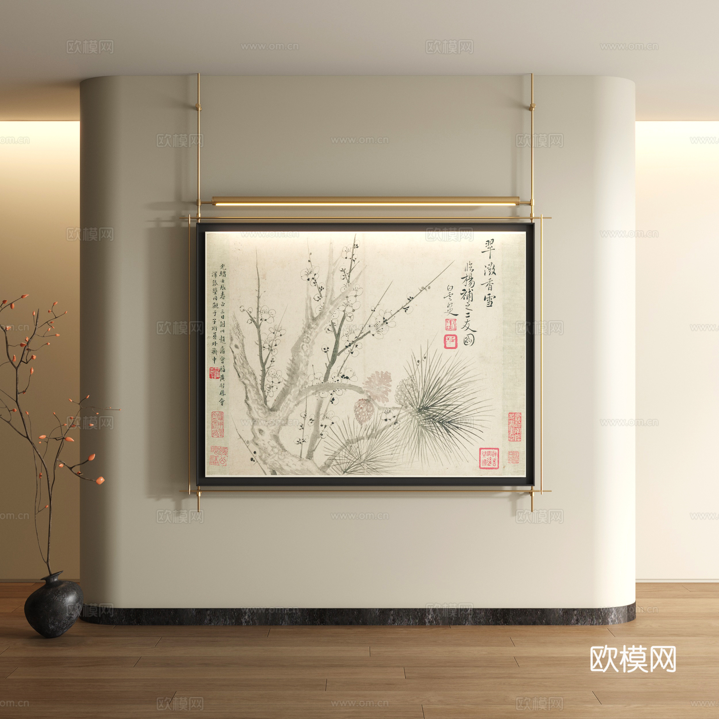 宋式装饰画 新中式山水画3d模型