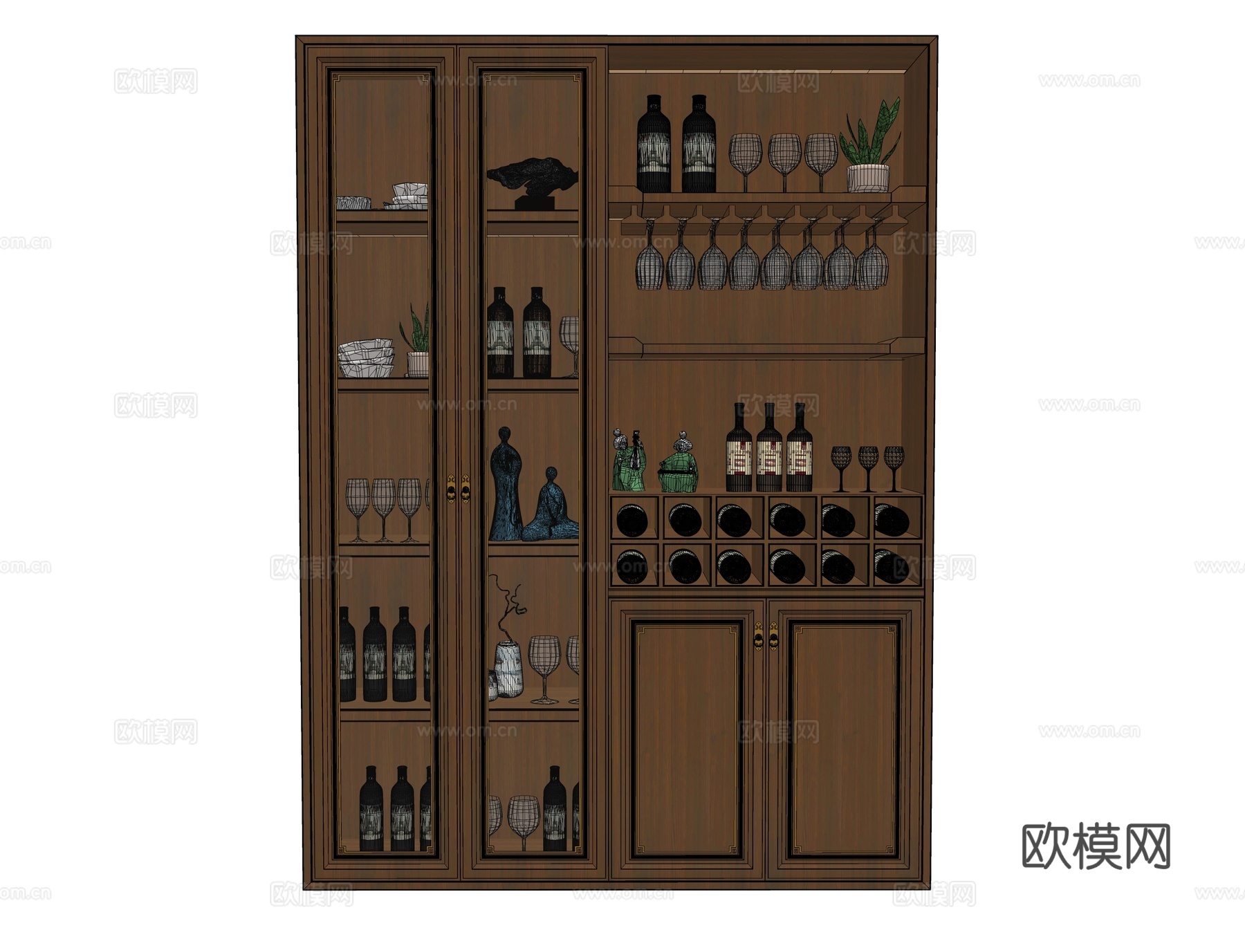 实木酒柜su模型下载（渲染图2）