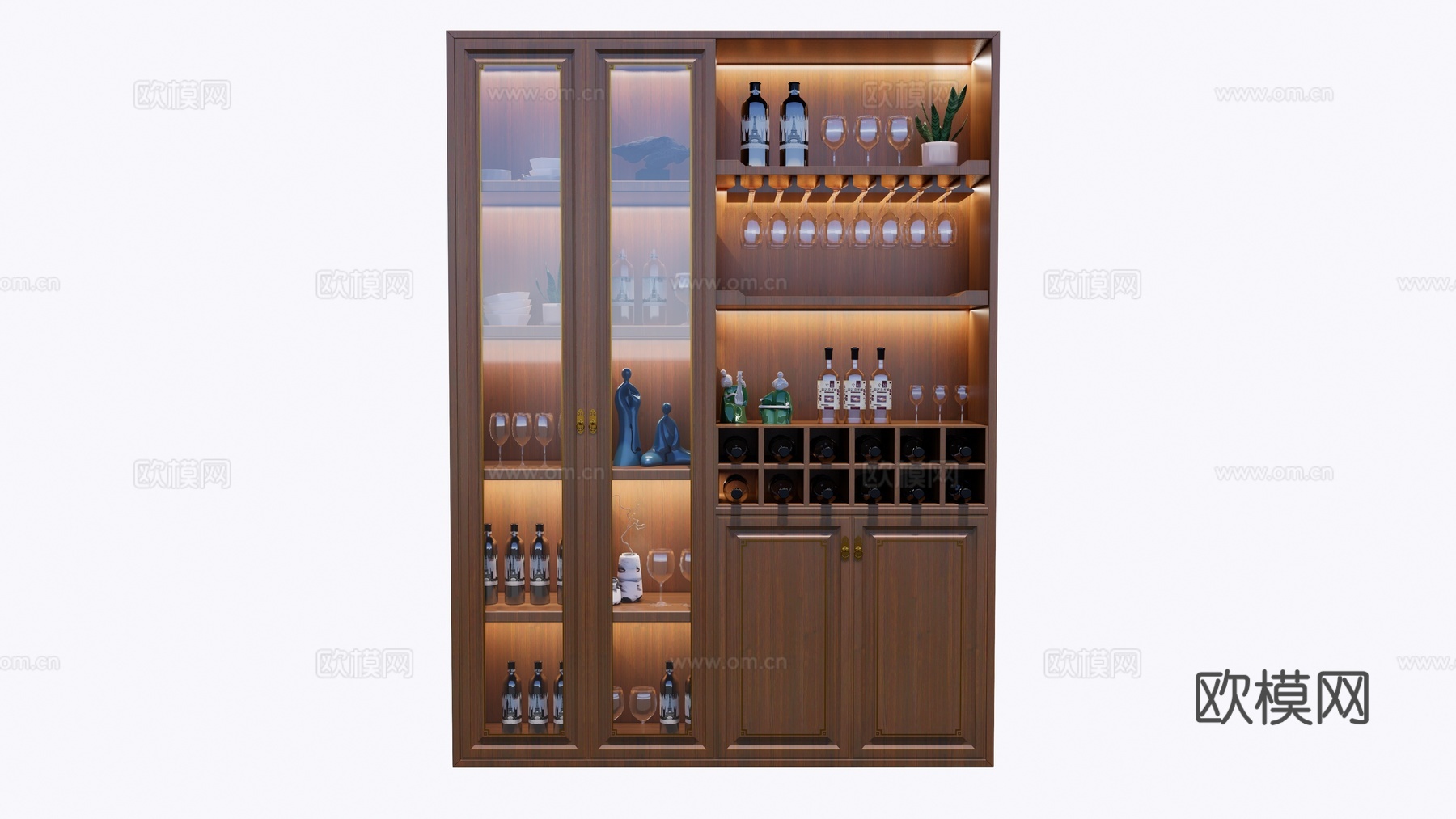 实木酒柜su模型下载（渲染图1）