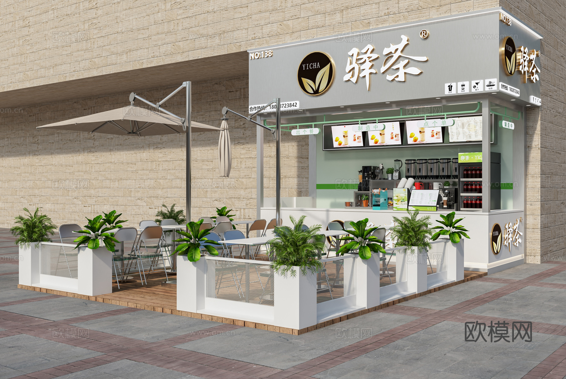 奶茶店 水吧 咖啡店 甜品店 轻食店 餐饮外摆桌椅 餐饮门头3d模型