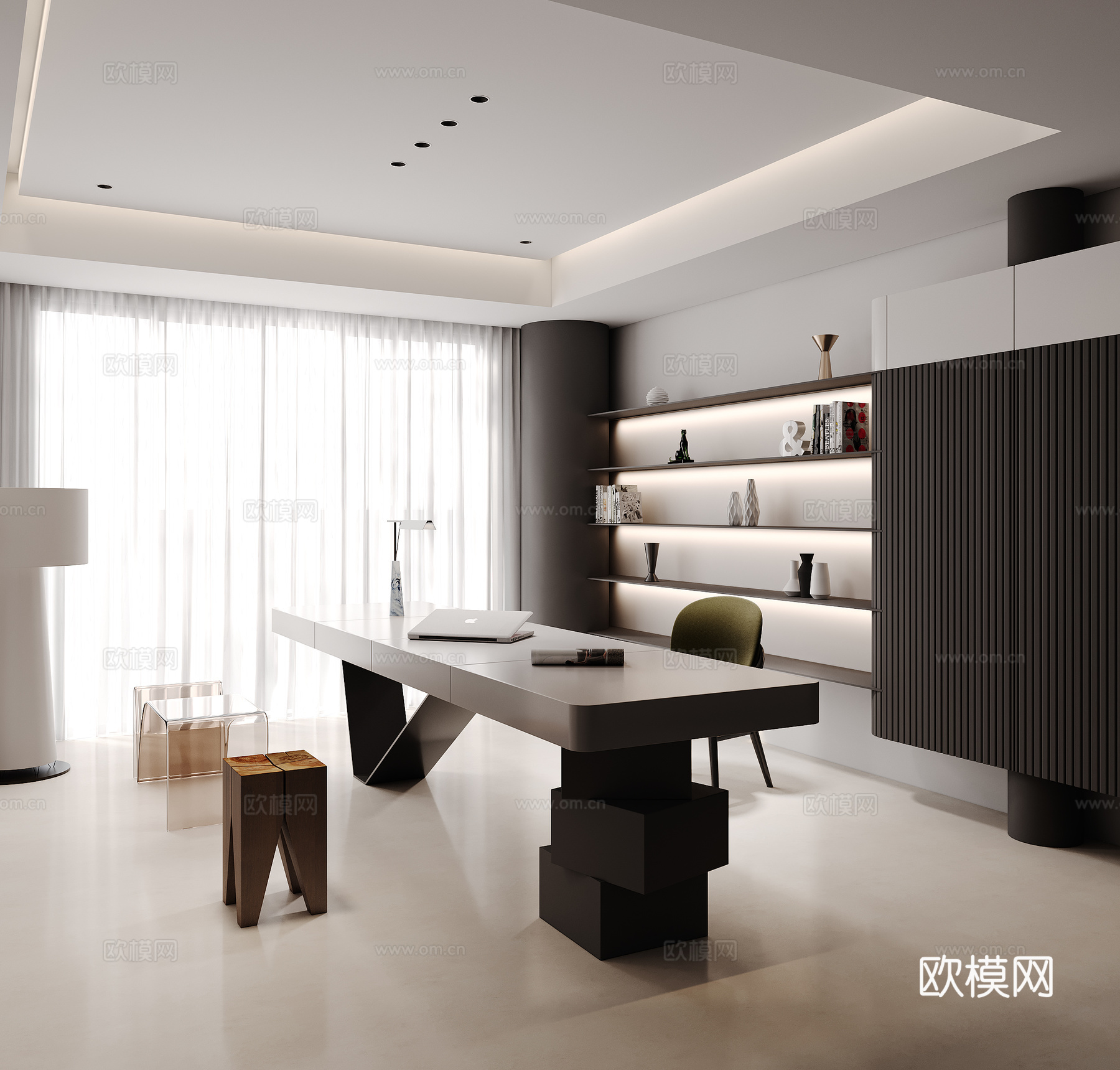 现代书房 书柜书桌3d模型