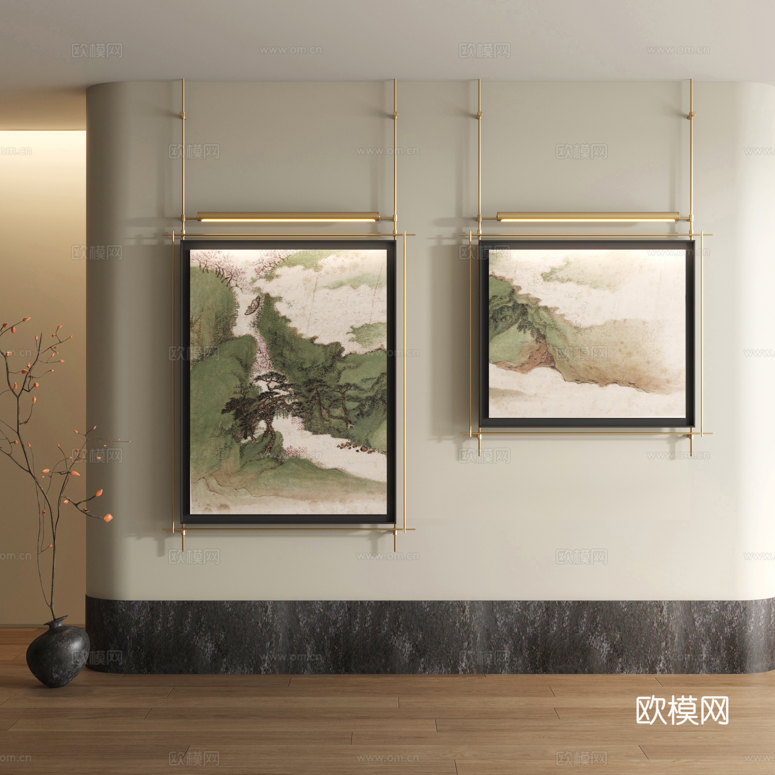 宋式装饰画 新中式山水画3d模型