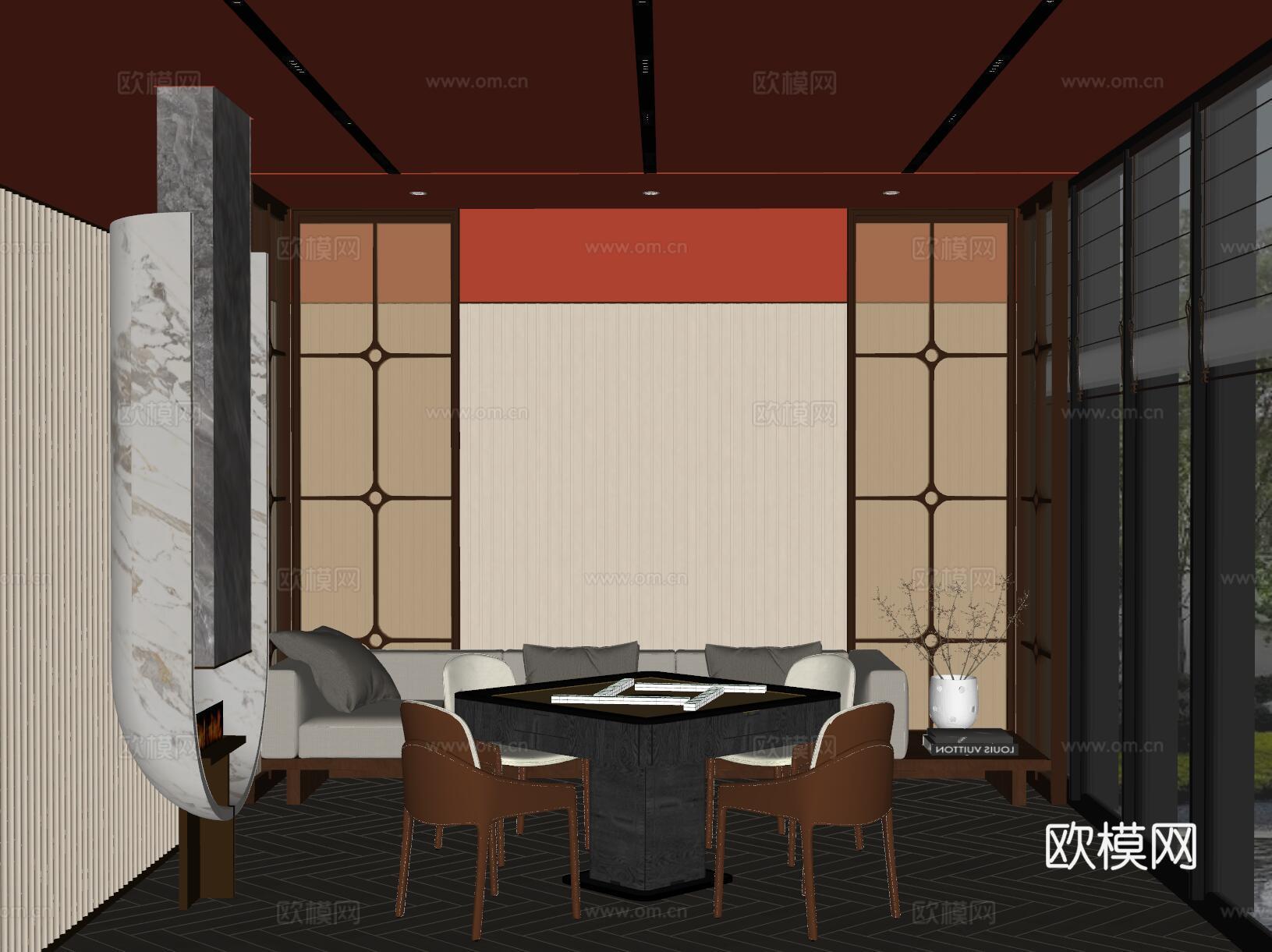 现代棋牌室 麻将室 娱乐空间 休闲空间su模型