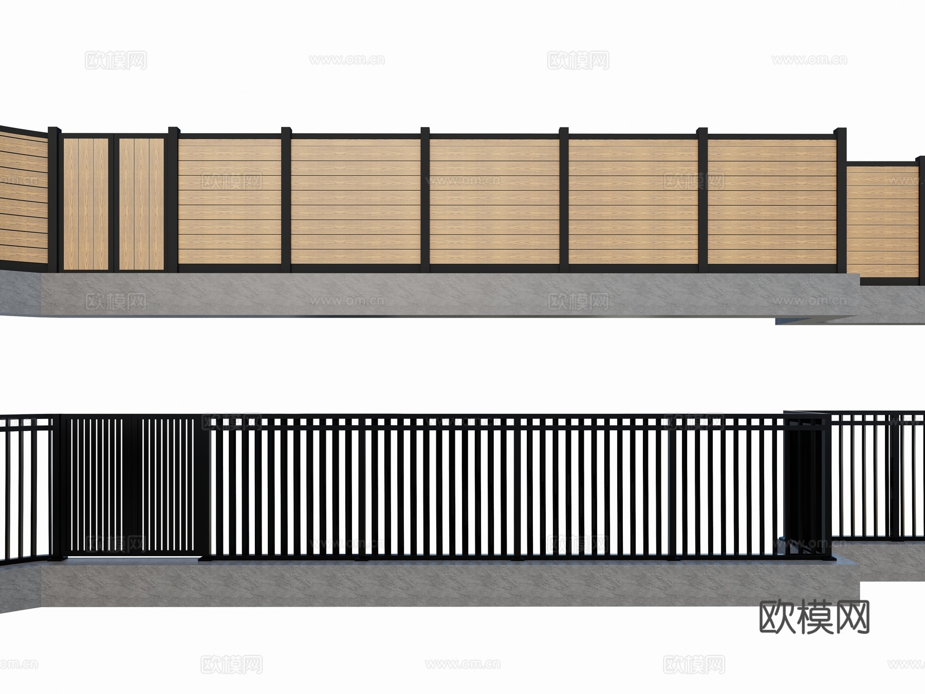 现代室外 户外别墅庭院花园金属 塑木 防腐木院墙围栏 金属3d模型