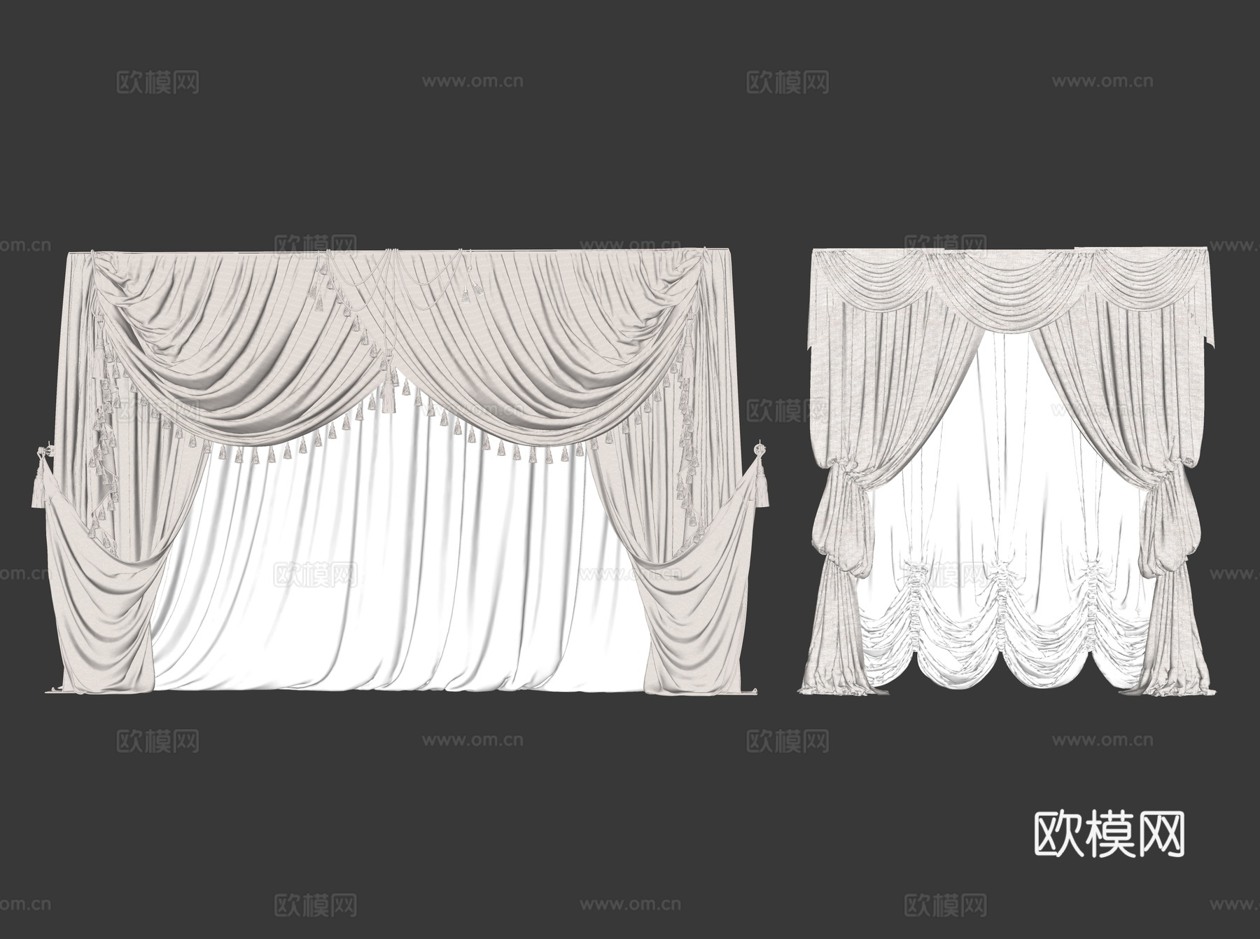 美式 欧式窗帘 客厅 卧室 书房 酒店窗帘su模型