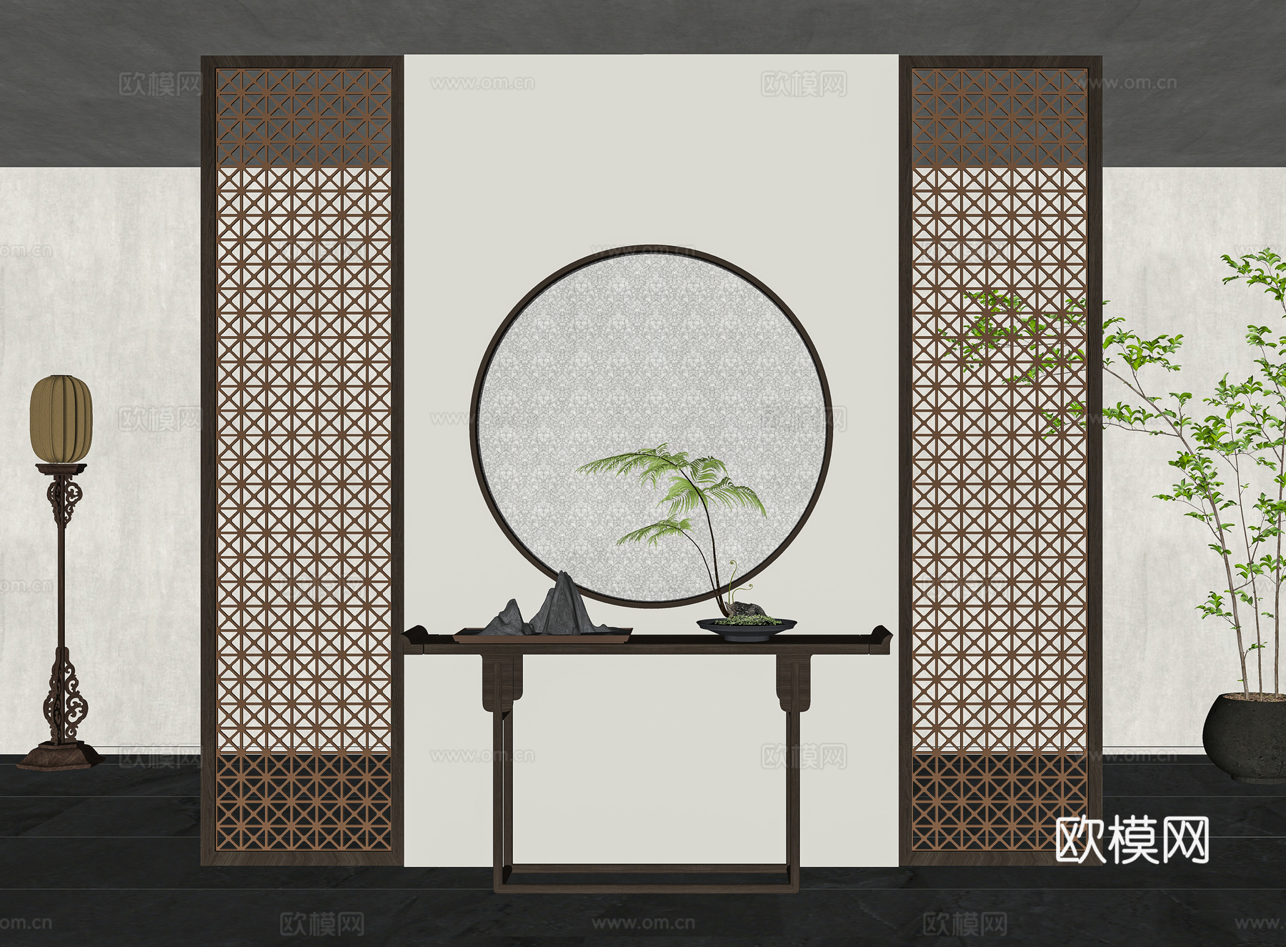 新中式玄关隔断花格隔断su模型