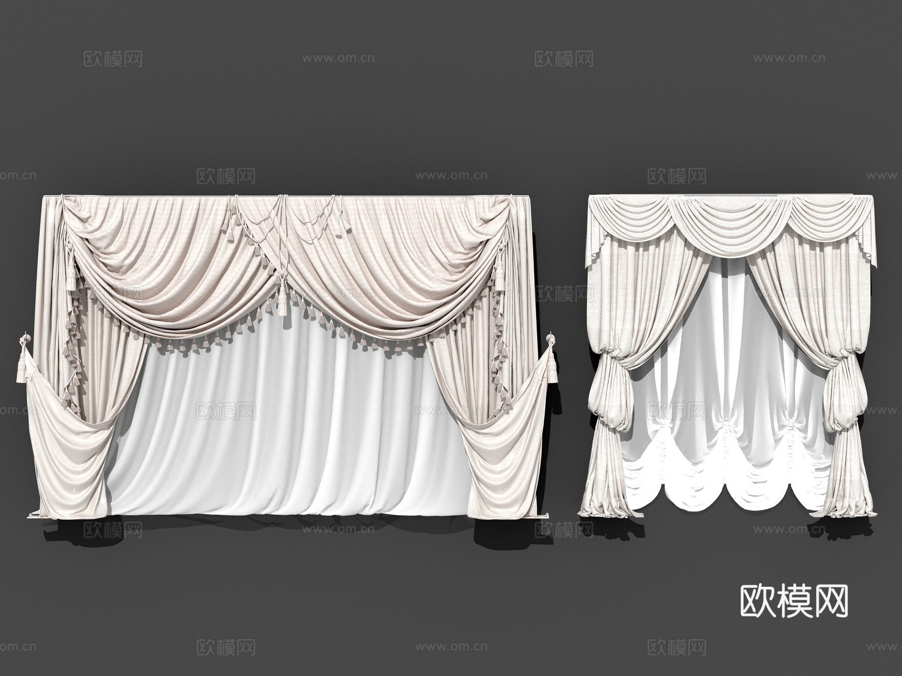 美式 欧式窗帘 客厅 卧室 书房 酒店窗帘su模型